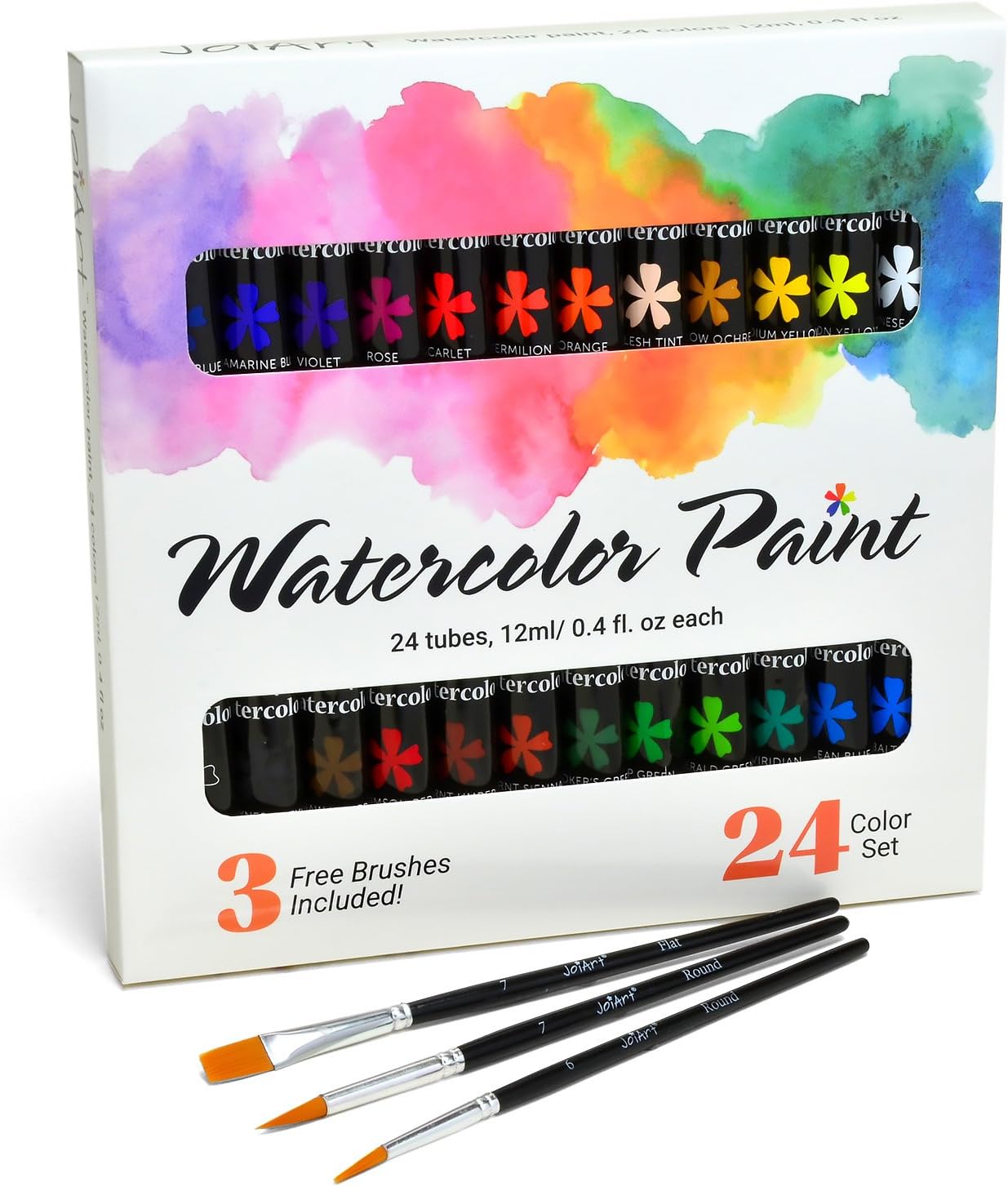 Watercolor Paint Set Bright 24 Color Premium Painting Kit for Beginners, Students and Artists - Includes 3 Brushes