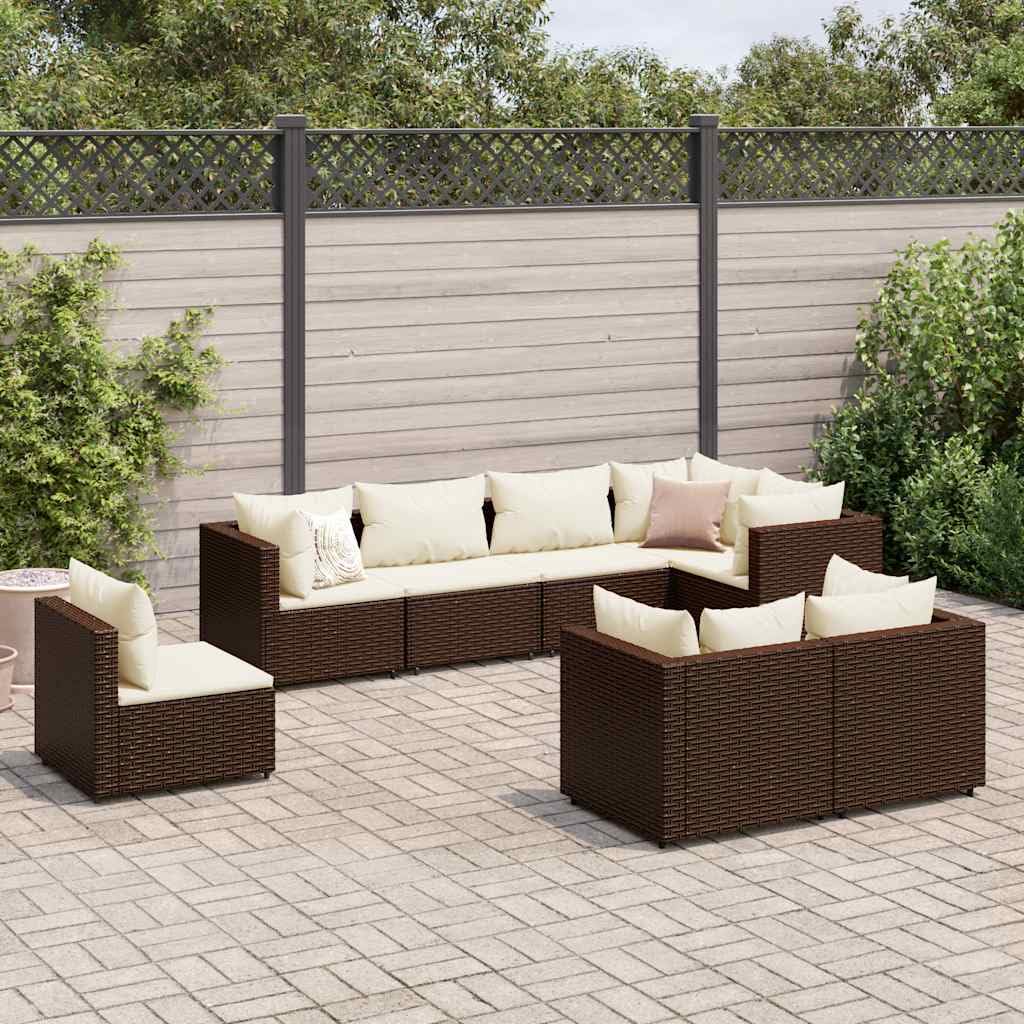 Salon de Jardin modulable en résine tressée Marron avec Coussins crème 8 pièces Ensemble mobilier extérieur terrasse Balcon Patio pour détente et Repas en Famille