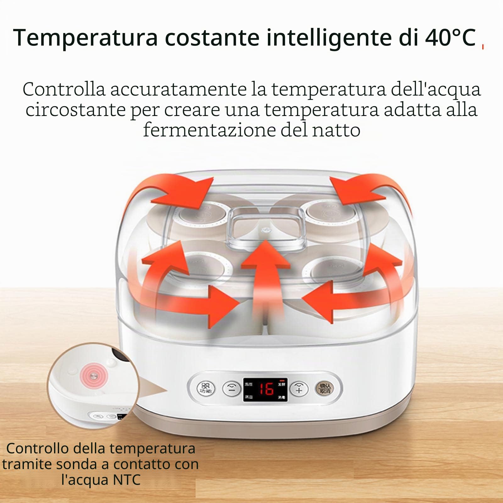 Tempeh, macchina per yogurt e natto con contenitore in ceramica, apparecchio intelligente per stufato a vapore da 1,5 l per una perfetta fermentazione in cucina