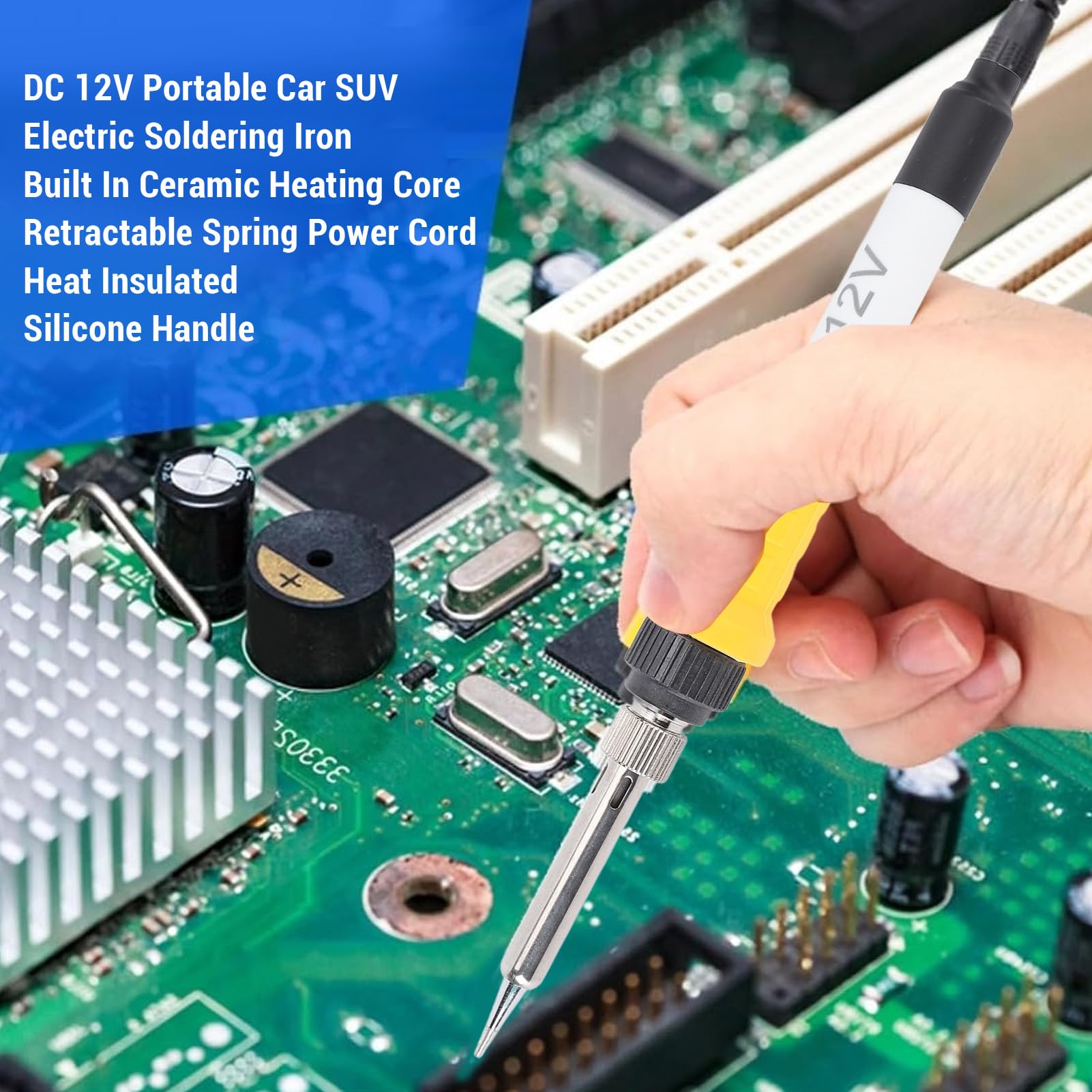 Portable Car Soldering Kit, 12V Electric Soldering Iron with Heat Proof Silicone Handle for Electronics Repairing Car Soldering and Welding Tool