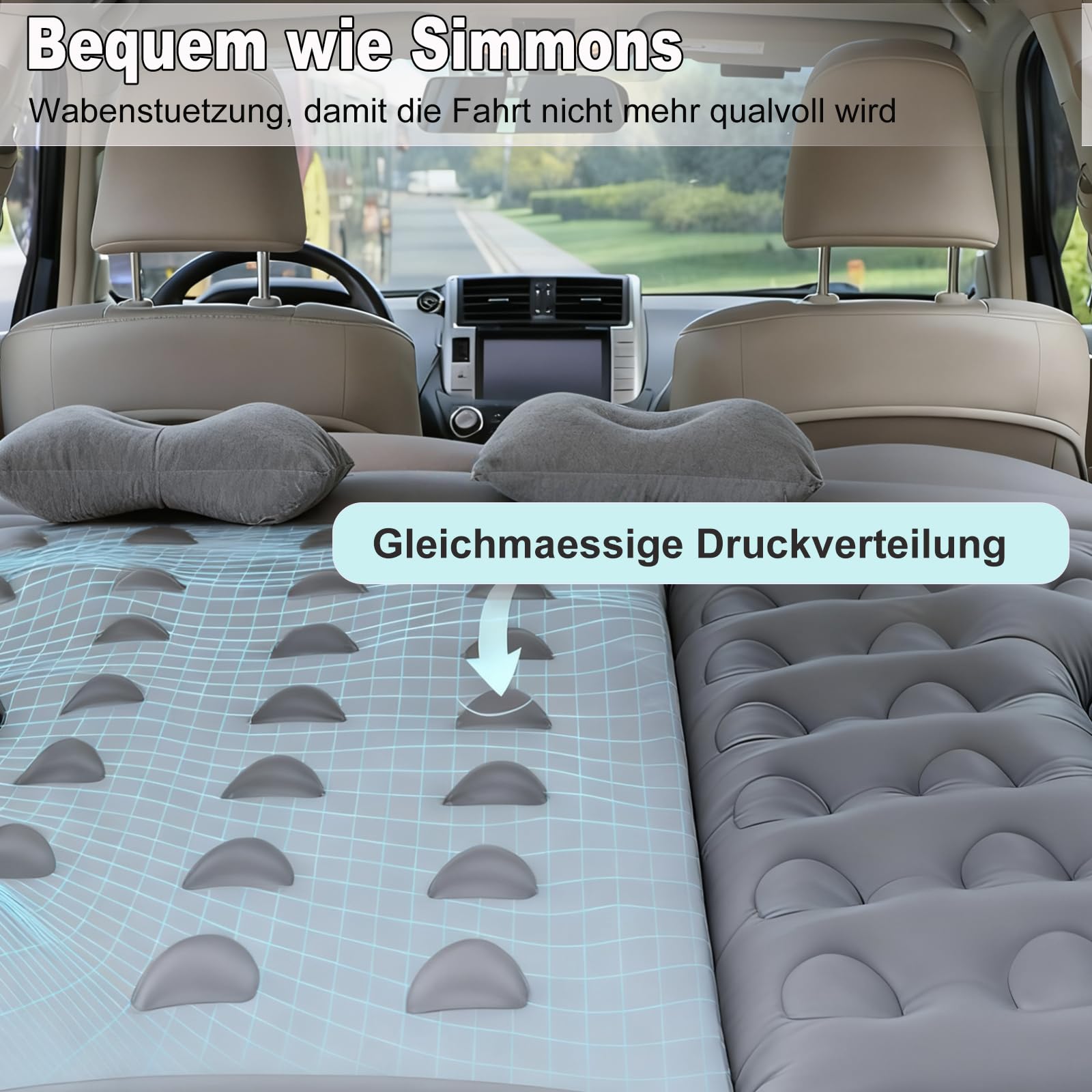SUV Air Mattress Car Bed Inflatable Matelas pour Le siège arrière du Camion - Matelas d'air Pliable Lit d'air Portable pour la Maison, la Tente, Le Camping et Le Voyage (Grey)