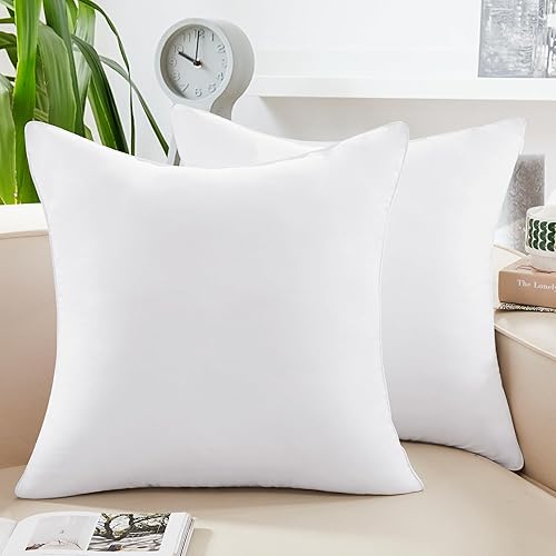 Miniatura 2 de Deconovo Relleno de almohada de 22 x 22 pulgadas, paquete de 2 fundas de almohada blancas para sofá, fundas de almohada suaves y esponjosas para