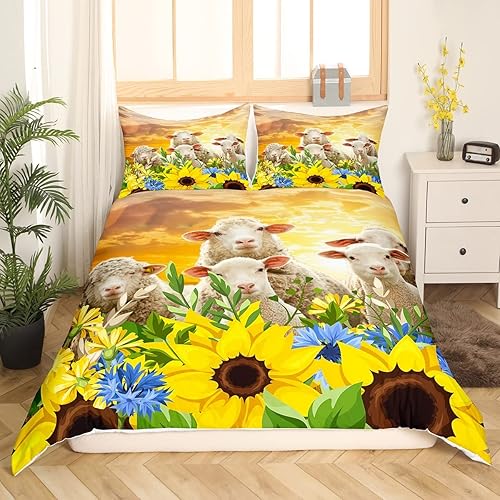 Miniatura 3 de Manfei Juego de funda de edredón de alpaca para niños, tamaño matrimonial, bonita funda de edredón de oveja de llama con 2 fundas de almohada, juego