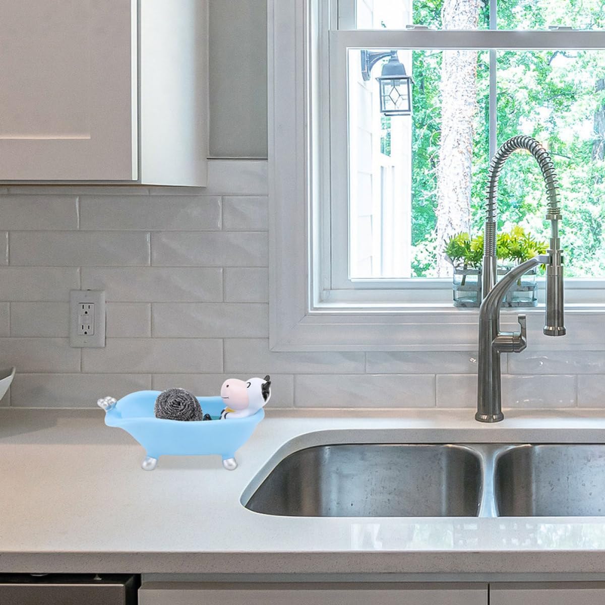 Cartoon Cow Soap Dish Set 2pcs Vinyl Soap Holder for Bathroom and Bathtub with Cute Animal Design for Shower and Sink Use
