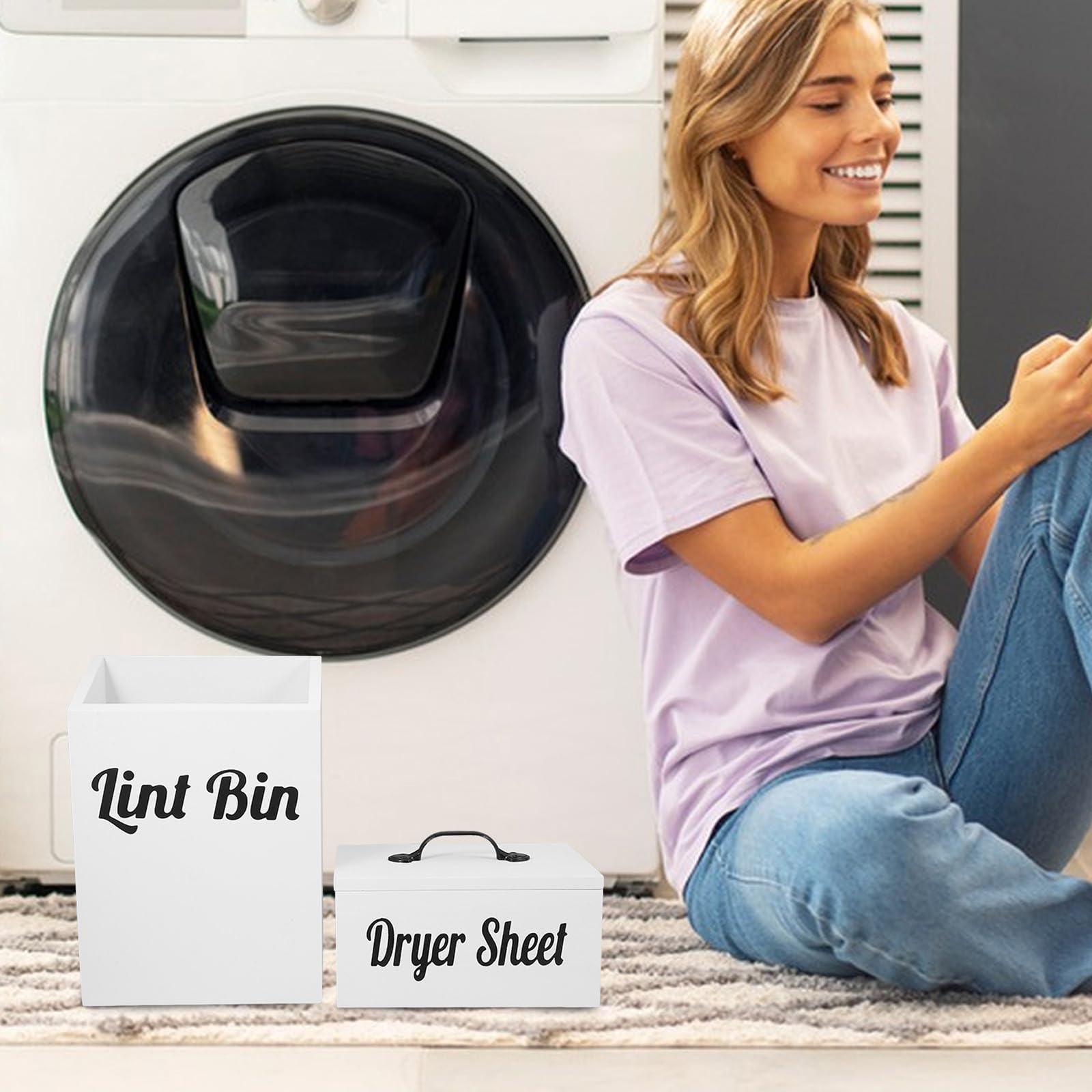 BESTYASH 2 Piezas Caja de Almacenamiento para Secadora de Ropa, Madera