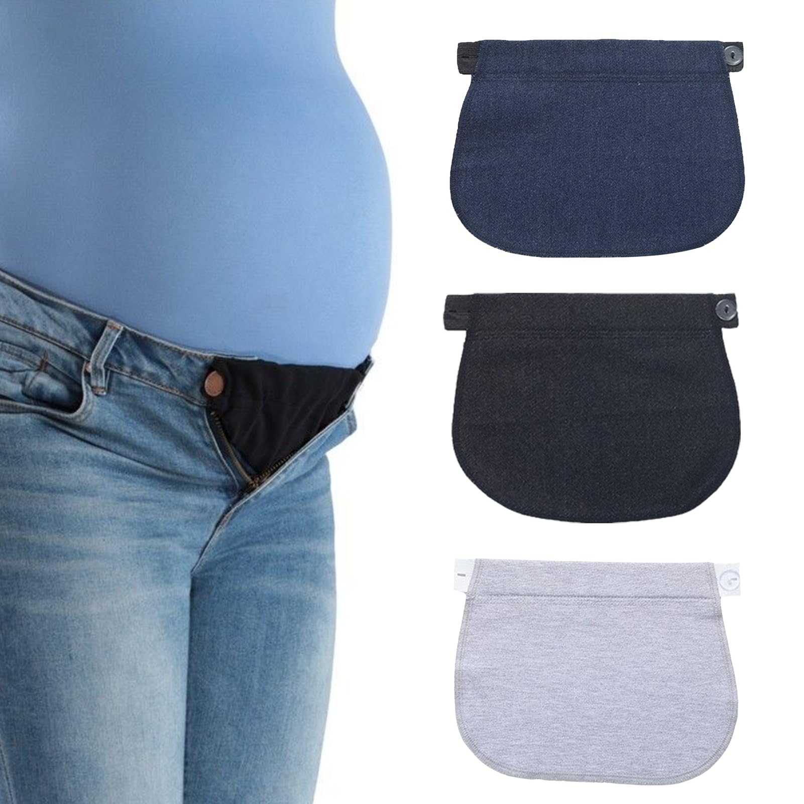Extension Pantalon Grossesse, 3 Pièces Elargisseur Pantalon Grossesse, Extenseur de Jean de Ceinture D'Extension Réglable Confort Boucle élastique Taille Extender (Bleu Foncé, Noir, Gris)