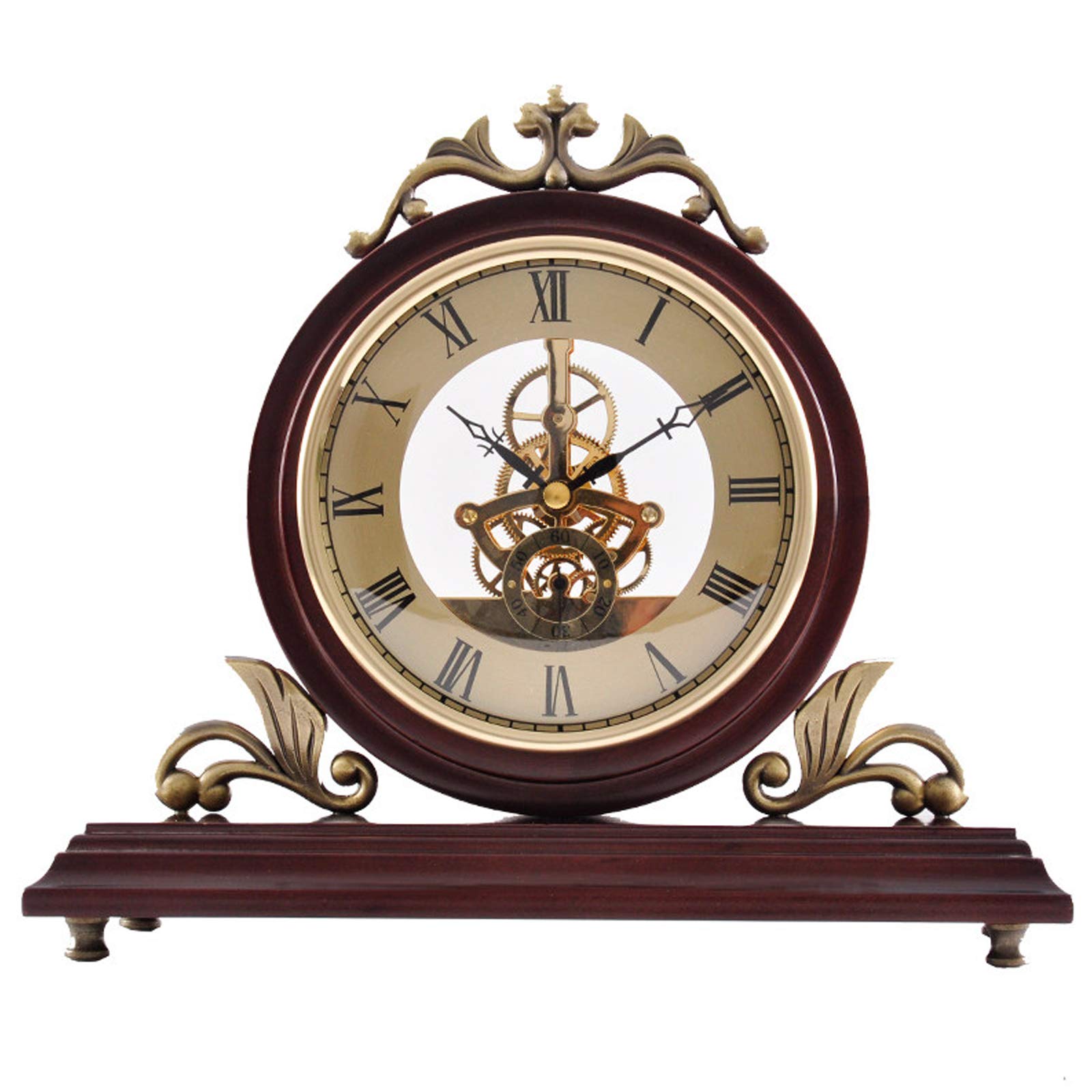 QBLDX Wooden European Style Fireplace Clock, Vintage Clock Hollow Dial Design High-Precision Movement Apply to Study Room Living Room Decoration Gift