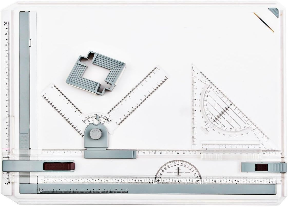 A3 Drawing Board, Bermud 50 x 36.5cm Multi-function College School Metric A3 Drawing Board Set Drafting Table with Parallel Motion and Adjustable Angle