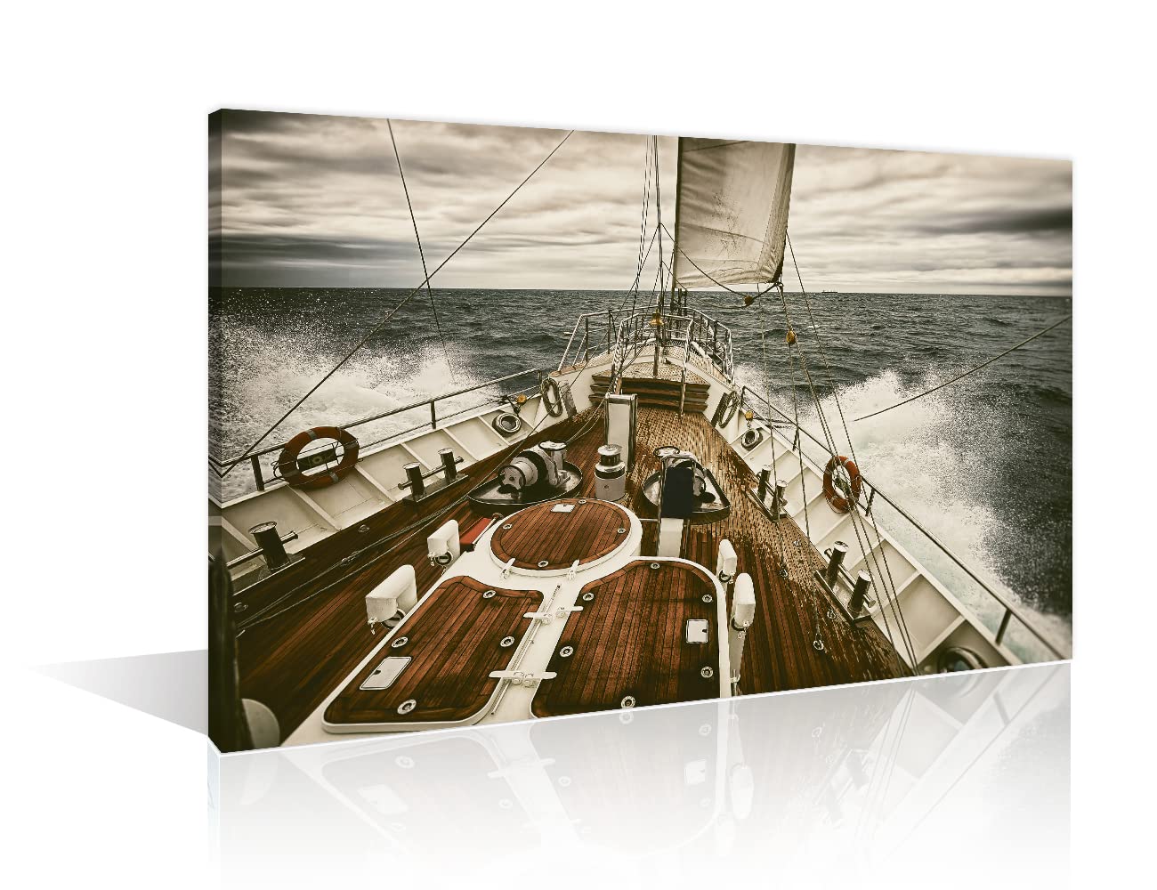 Vintage Sailing Boat Pictures Sailboat Sailing on The Sea Paintings Retro Style Wall Art Seascape Canvas Artwork for Bedroom 1 Piece Yacht Pictures Framed Ready to Hang Posters and Prints(12"Wx18"H)