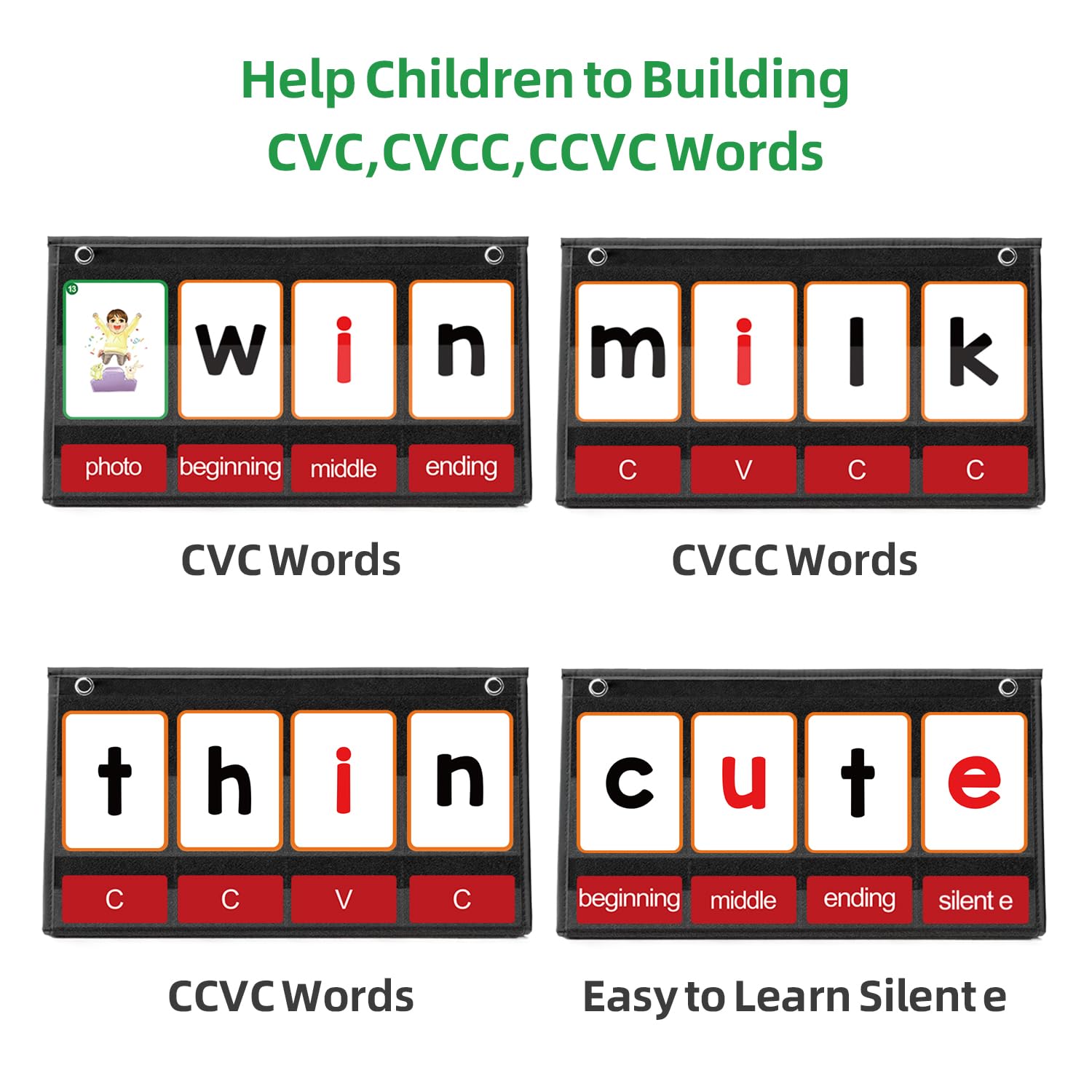 ANSTROUT CVC Word Builder Desktop Pocket Chart with 107 Cards, Kids Word Builder Games for CVC CVCC CCVC Learning Reading Spelling Early Education Tool for Preschool Kindergarten Classroom. - Image 3