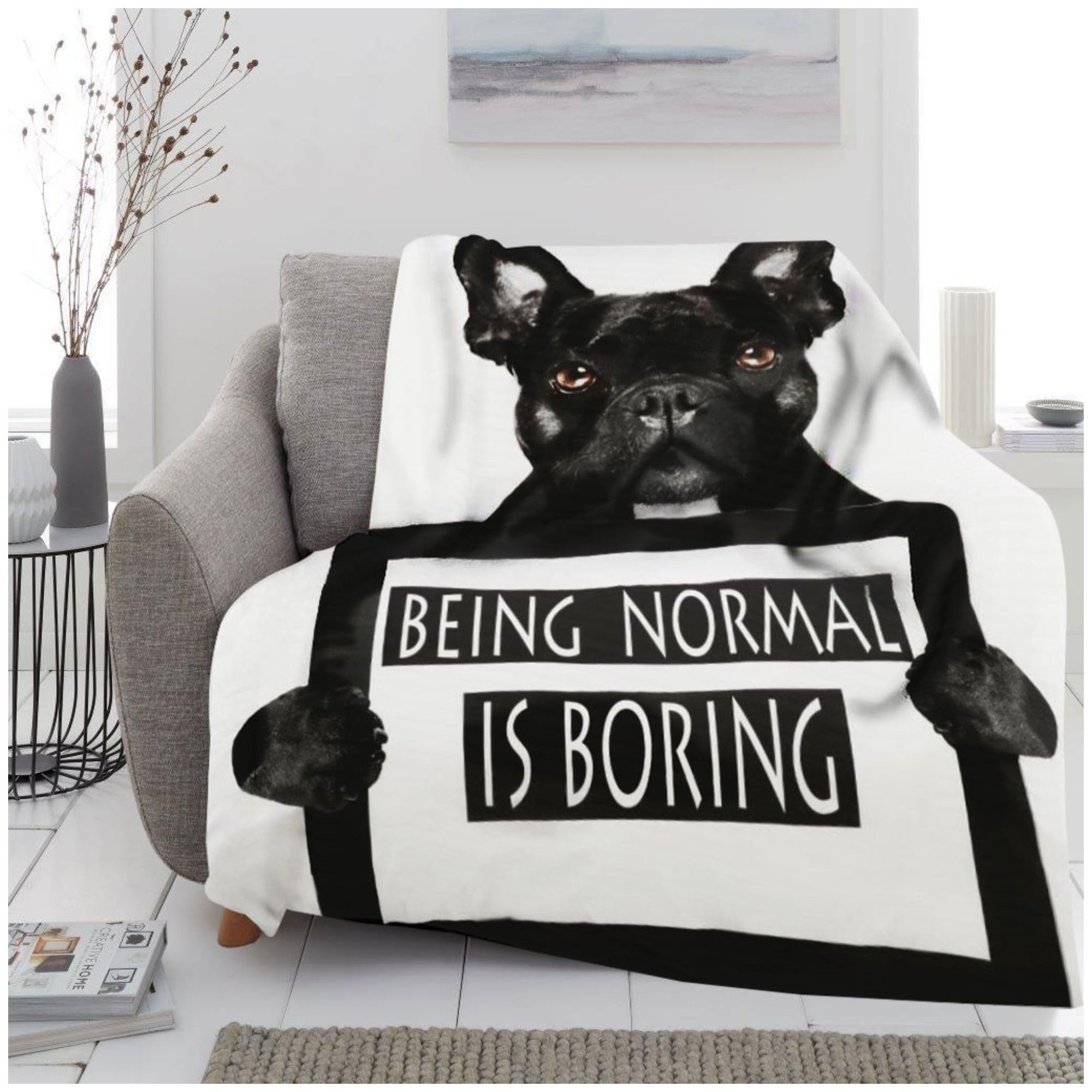 VELVETIO Premium 3D Bull Dog Throw, Ultra Soft Thermal Warm Animal Print Fleece Blankets, Extra Large Fluffy & Snuggle Blanket For Sofa Bed, 150 x 200cm