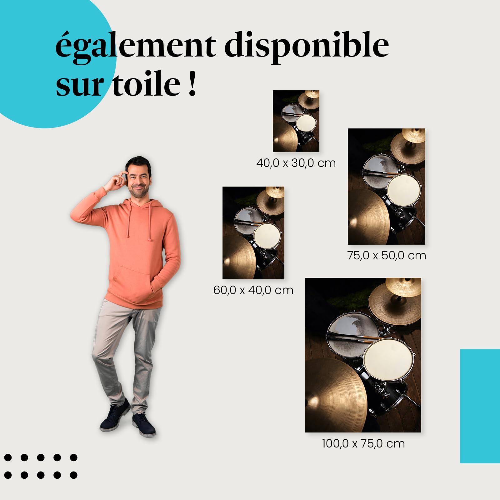 Postereck - 0127 - Batterie, musique rock, pop, drums, instrument. Art Mural Impression – Décoration musique, studio, concert, passion, Poster - toile - 100,0 cm x 75,0 cm