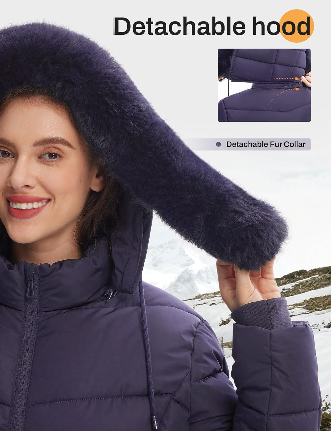 ASPO Women's Winter Puffer Coats Thicken Fleece Lined Waterproof Parka Warm Down Jacket Faux Fur Detachable Hood Hiking Snow