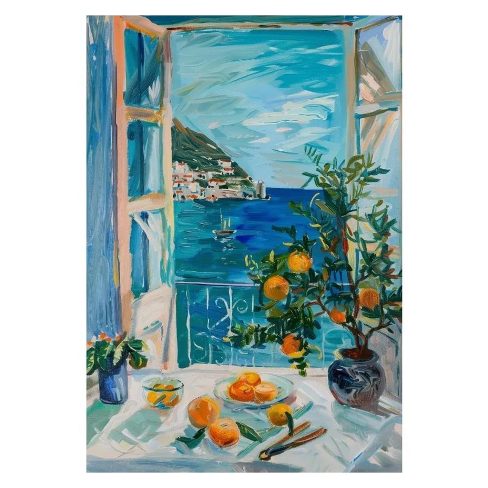 Peinture sur toile côtière colorée pour agrandir petite pièce