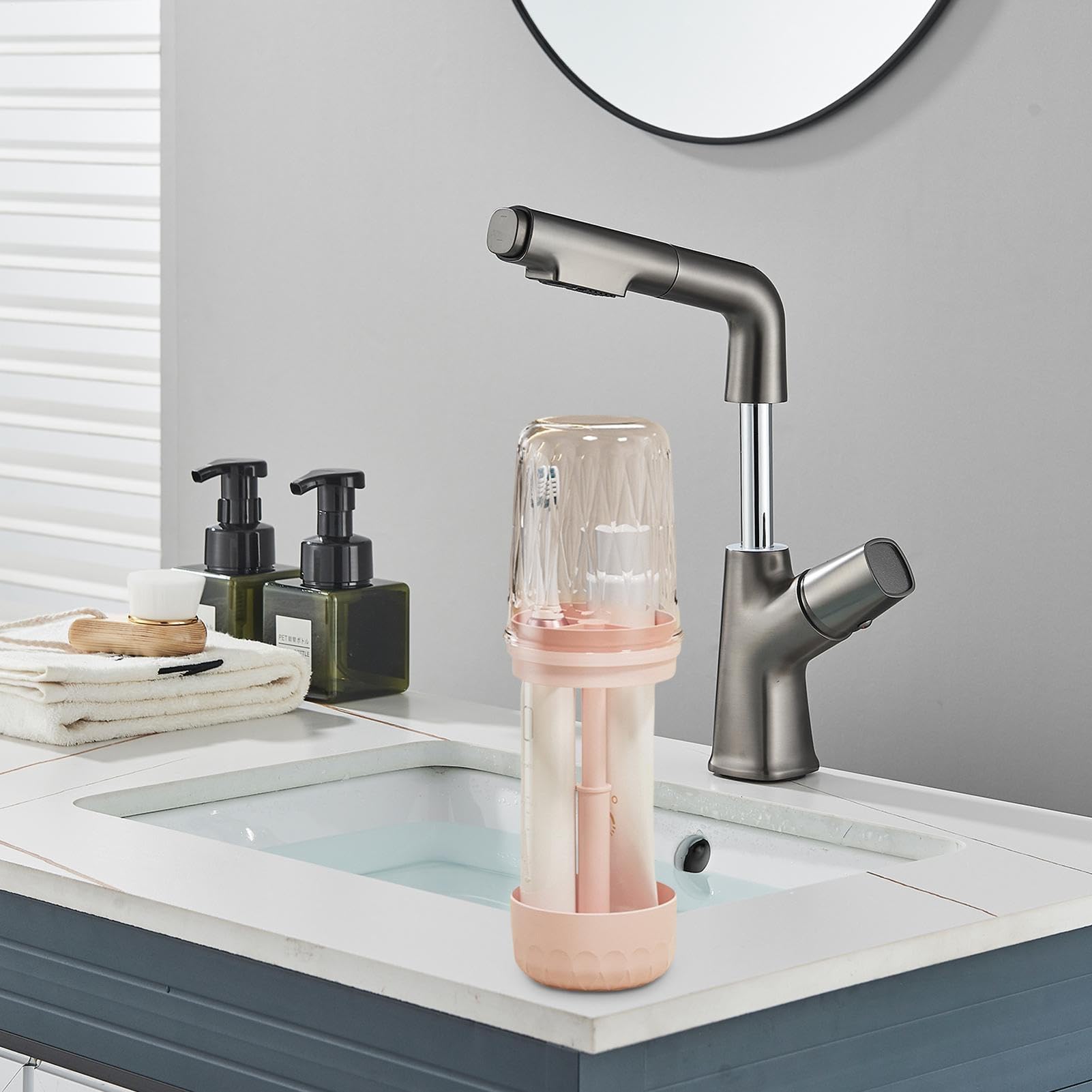 Estuche de Viaje para Cepillo de Dientes A Prueba de Polvo y Gran Capacidad | Soporte para cepillo eléctrico para encimera de baño para Hogar, Vacaciones, Familia, Estudiantes,