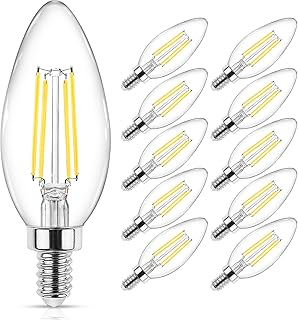 Ascher E12 Candelabra LED Light Bulbs 60 Watt Equivalent, 550 Lumen, Daylight White 5000K, Clear LED Filament Candle Bulbs, Non-Dimmable, Pack of 10