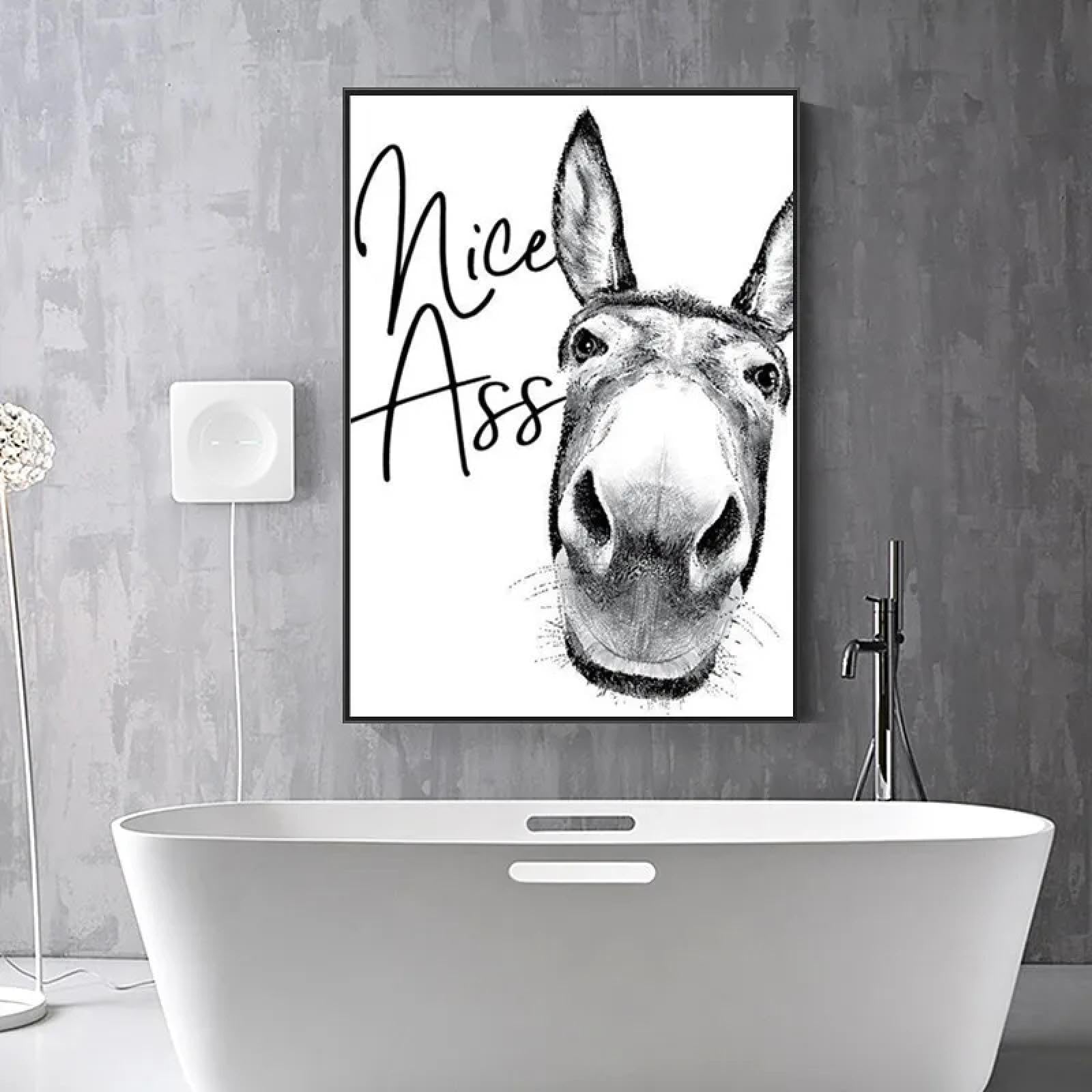 Grappige ezels badkamer muurkunst decor, waterdichte speelse ezels Grappige ezels badkamer muurkunst decor, waterdichte speelse ezels