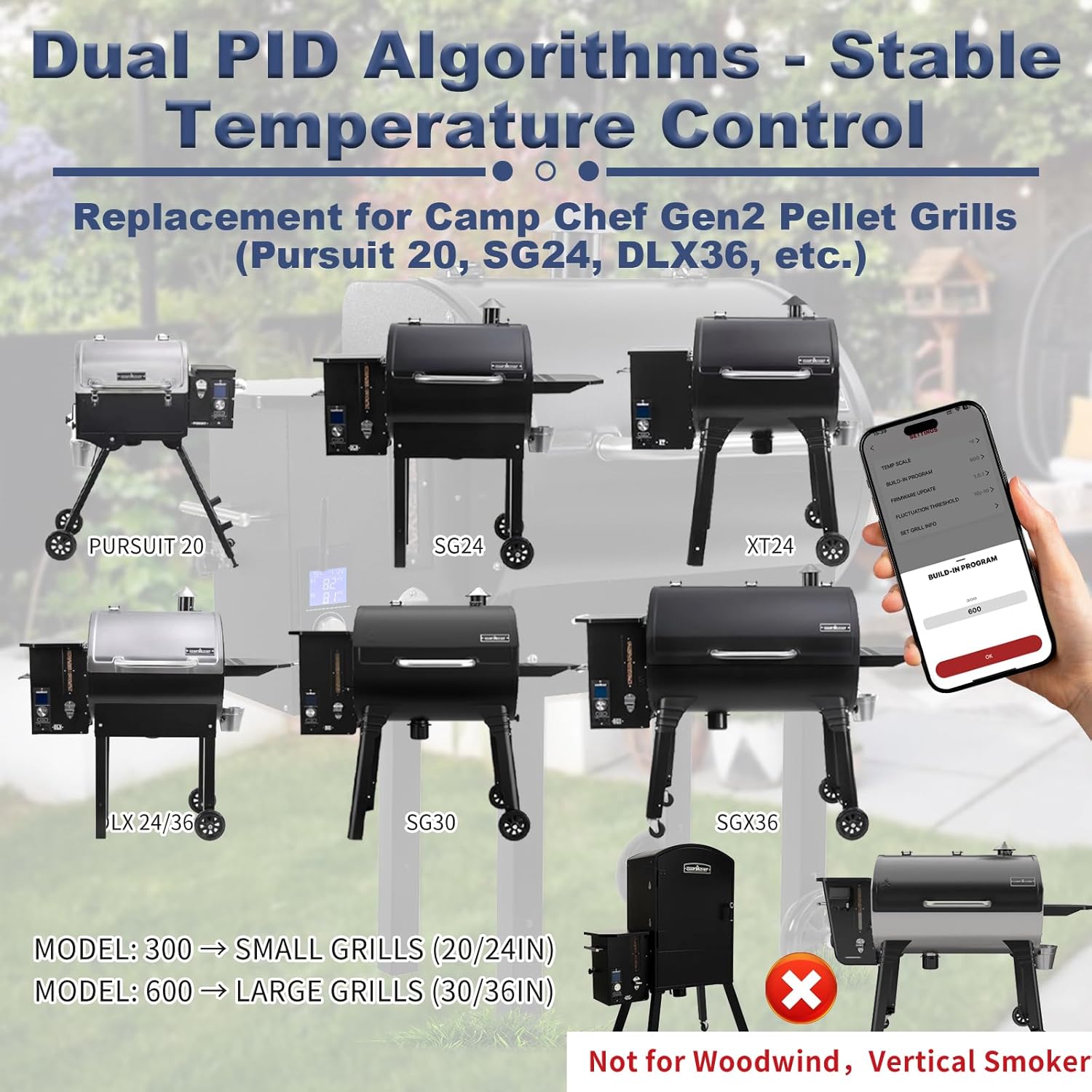 WiFi PID Pellet Grill Controller Replacement Board for Camp Chef Gen 2 PG24-82 Models – App-Enabled Thermostat, Compatible with Pursuit 20, SG24/SG30, SGX36, DLX24/36, XT24, Woodwind Classic