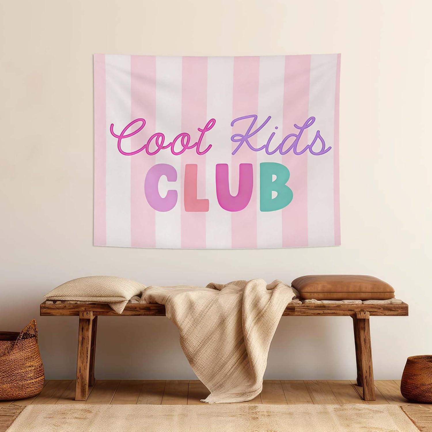 SAFDSGFDB Kids Playroom Decor Tapestry Wall Hanging, Pastel Pink Cool Kids Club Wall Blanket for Toddler Girl Room Nursery Bedroom Playroom Classroom Decor, 50x60 Inch image 3