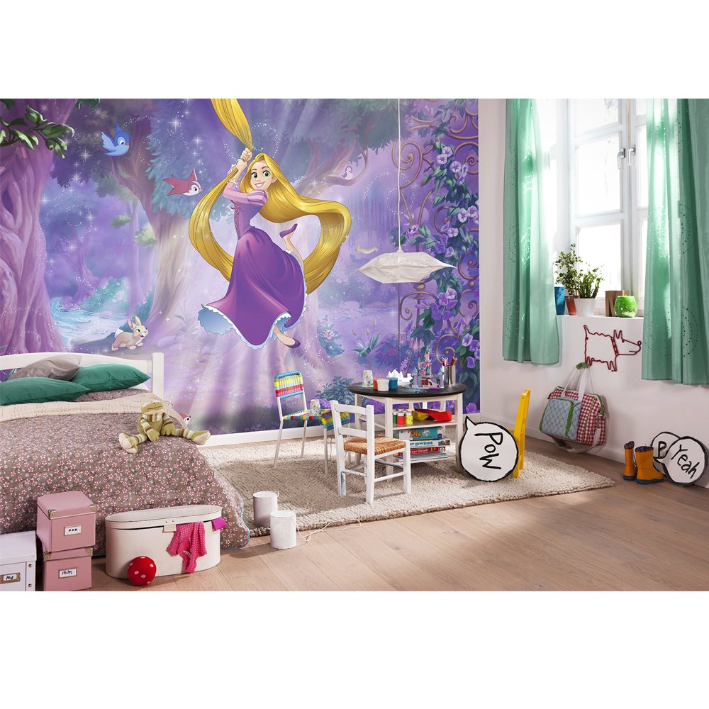 Komar Disney Fototapete RAPUNZEL | 368 x 254 cm | Tapete, Wand Dekoration, Prinzessin, Märchenwald, Flynn Ryder, Kinderzimmer | 8-451, lila, 8 Teile, 368 x 254 cm, 8 teile