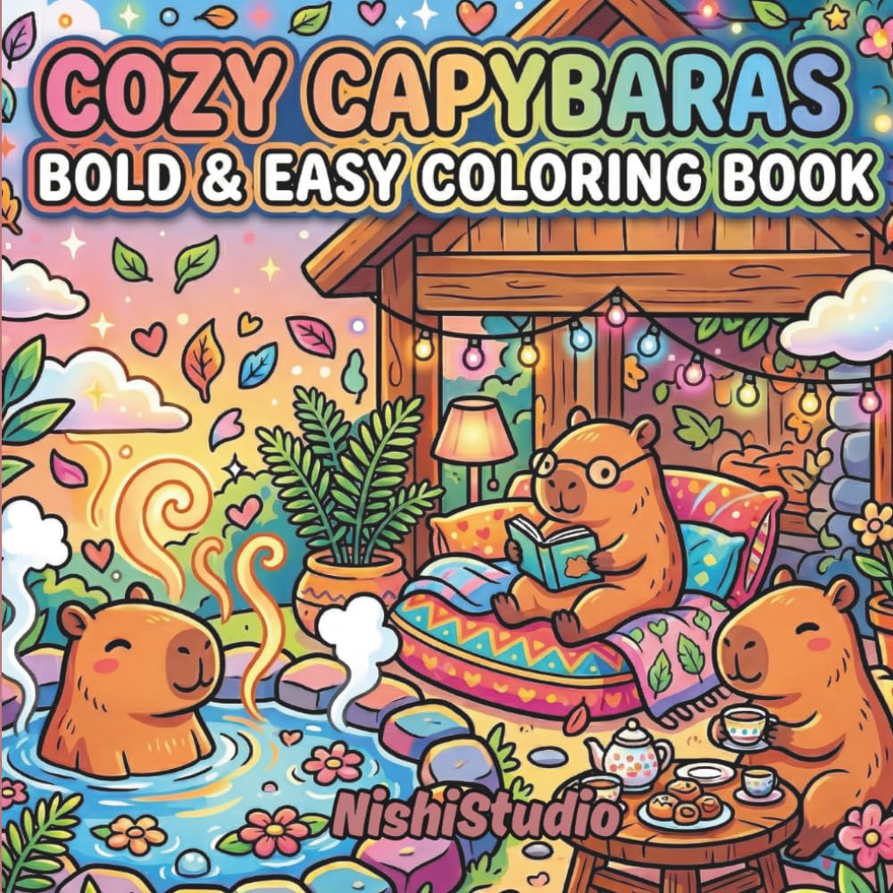 Cozy Capybaras: Bold & Easy Coloring Book: Cute & Relaxing Capybara Scenes for Stress Relief, Soft Life Vibes & Cozy Moments