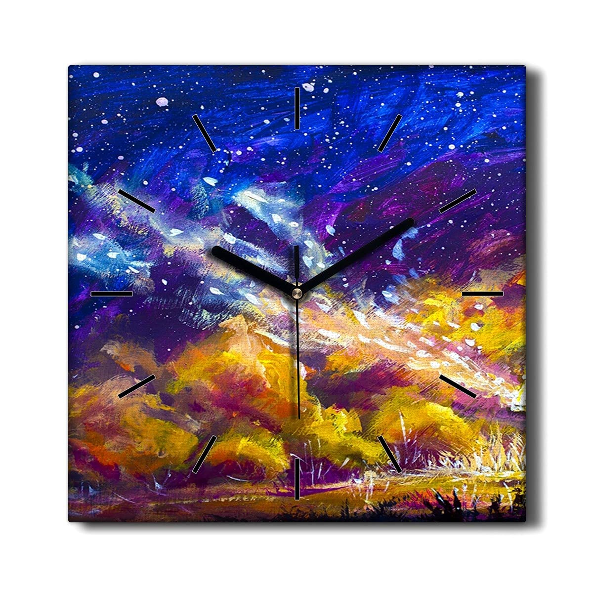 Horloge murale sans tic-tac toile 30x30cm garçon lanterne nuit paisible