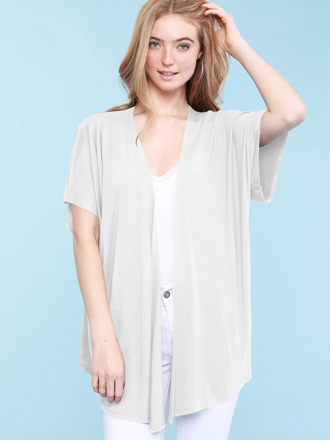 Made By Johnny Women's Kimono Style Short Sleeve Dolman Cardigan - Lightweight Open Front Summer Cover-Up - Image 3