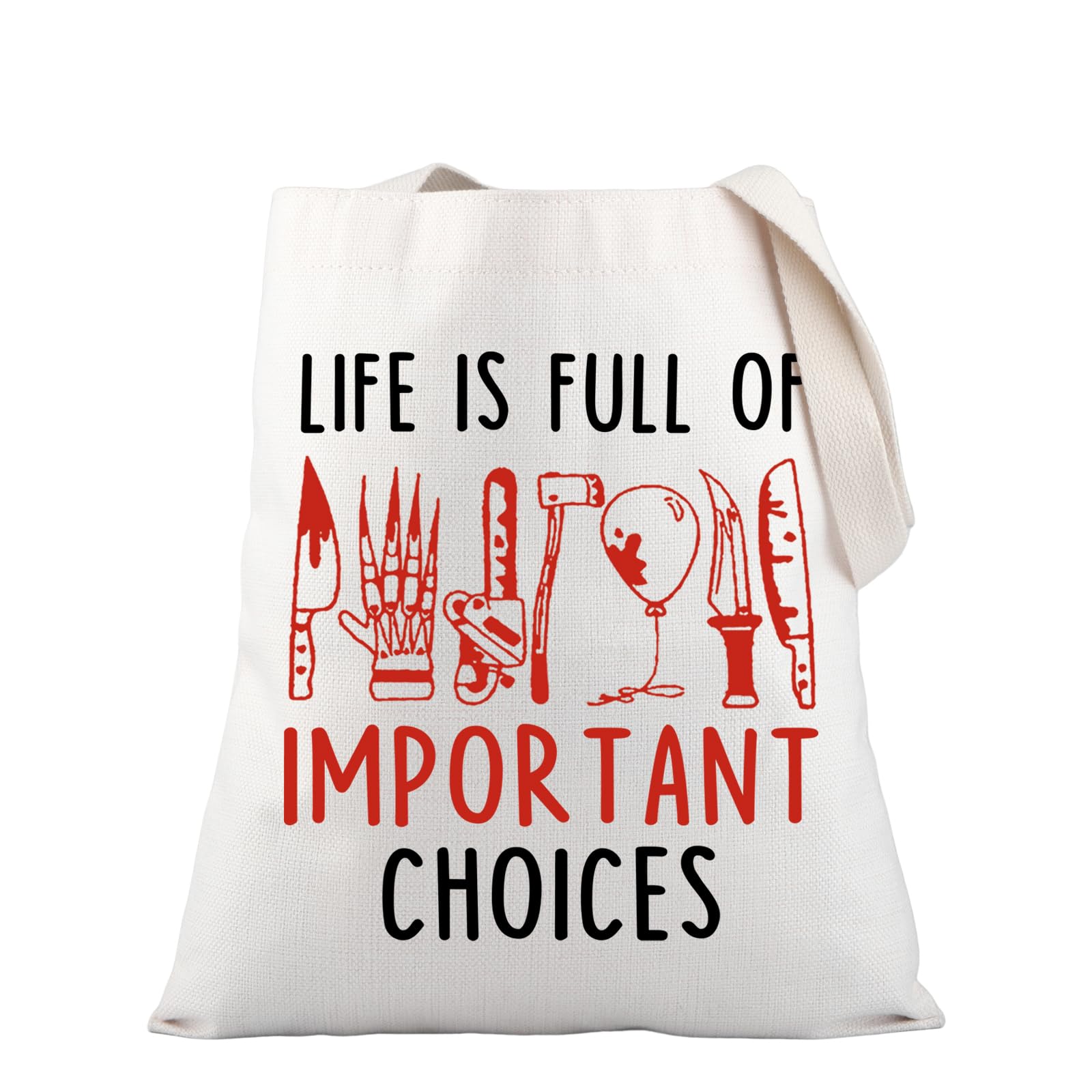 PLITI Horror Movie Characters Tote Bag Horror Squad Gift Life Is Full Of Important Choices Handbag For Horror Movie Fans