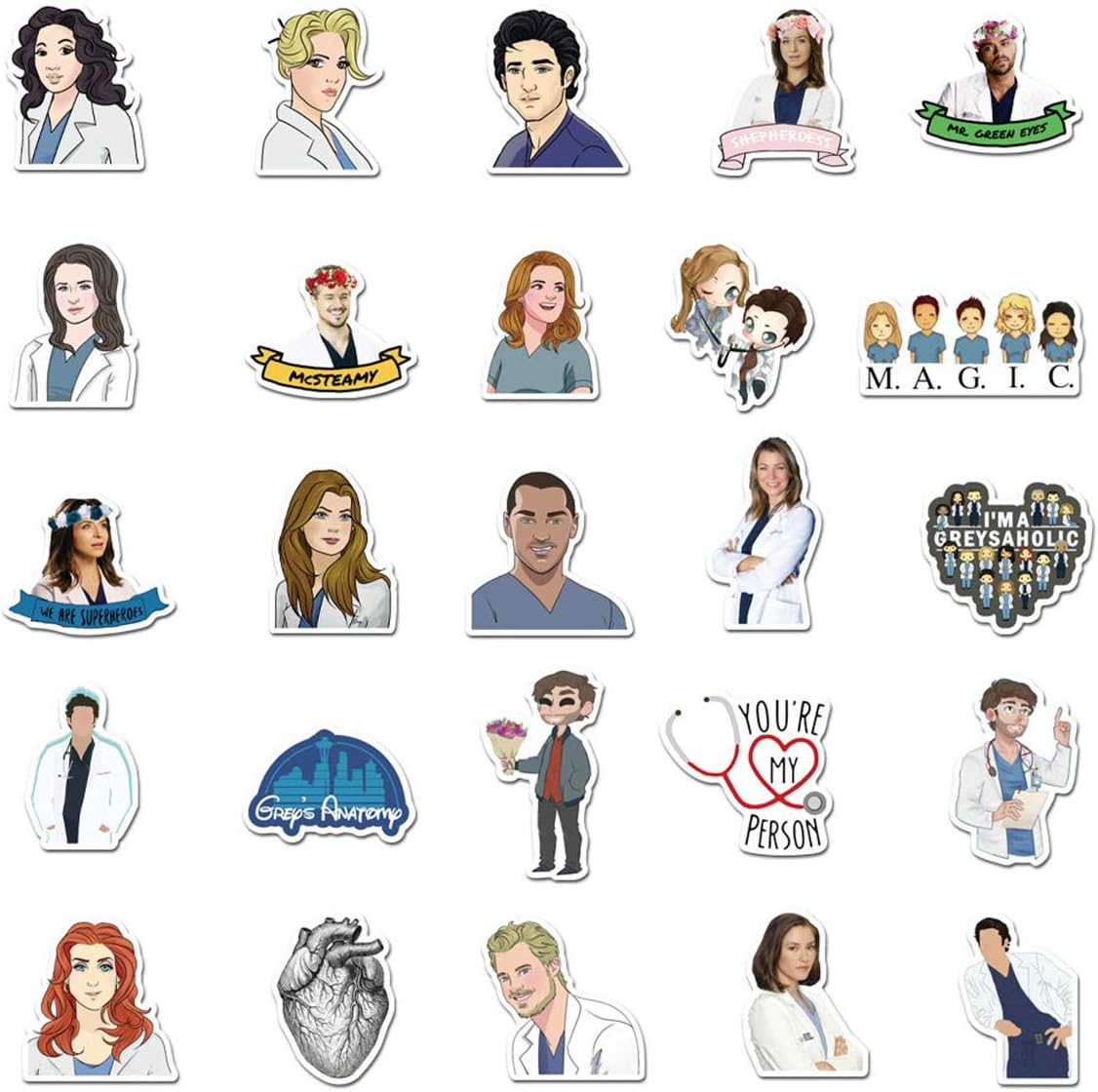 tv grey s anatomy stickers for water bottles 50 pack cute waterproof aesthetic trendy stickers for teens girls perfect for waterbottle laptop phone travel extra durable vinyl grey s anatomy electronics