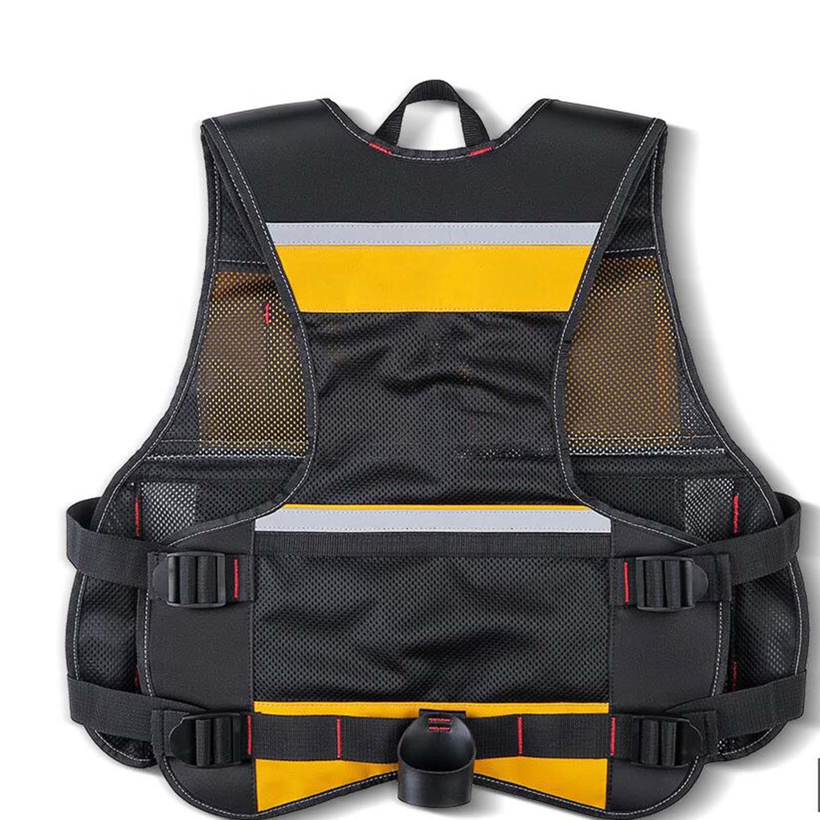 Qianly Chaleco para Herramientas con Bolsillos de Varios Tamaños Portaherramientas Ajustable Resistente con Banda Reflectante Adecuado para Electricistas Tra, Amarillo