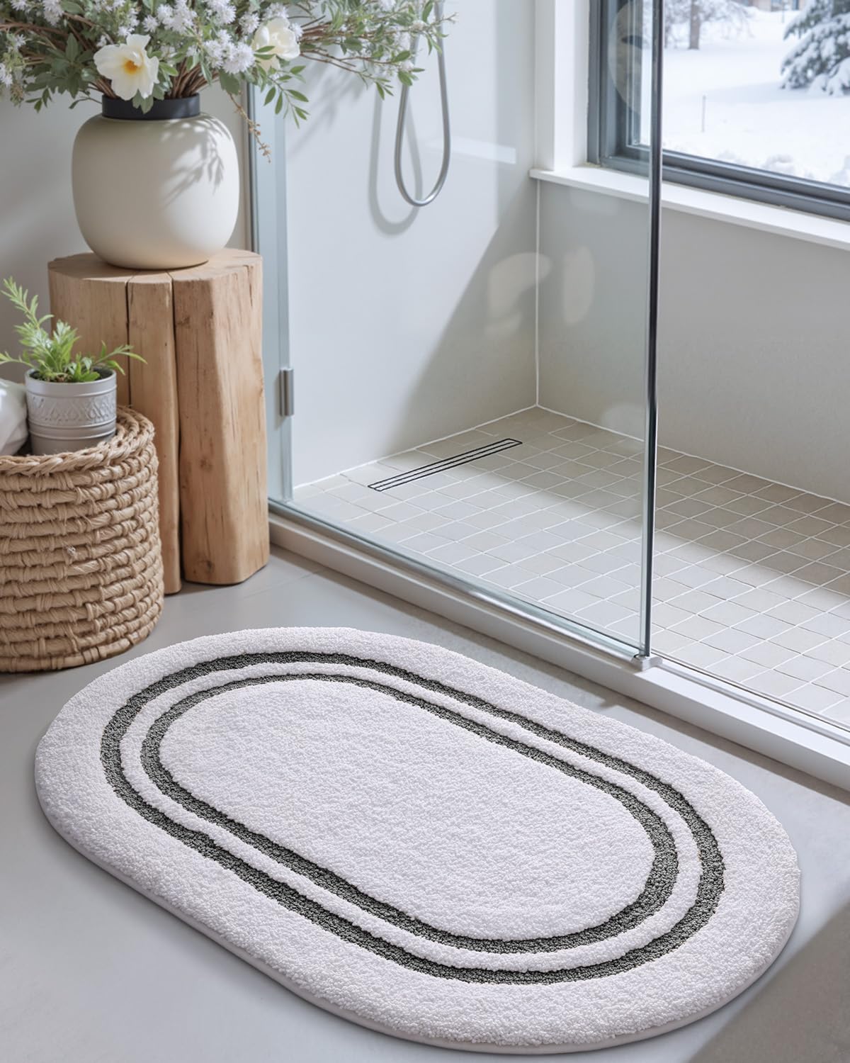 DEXI Badezimmerteppich, Badematte für Badewanne, rutschfest, waschbar, saugfähig, weiche Mikrofaser, ovale Form, Badteppiche für Badezimmerboden, Duschraum, WC, Waschbecken, 61 x 91,4 cm, Dunkelgrau