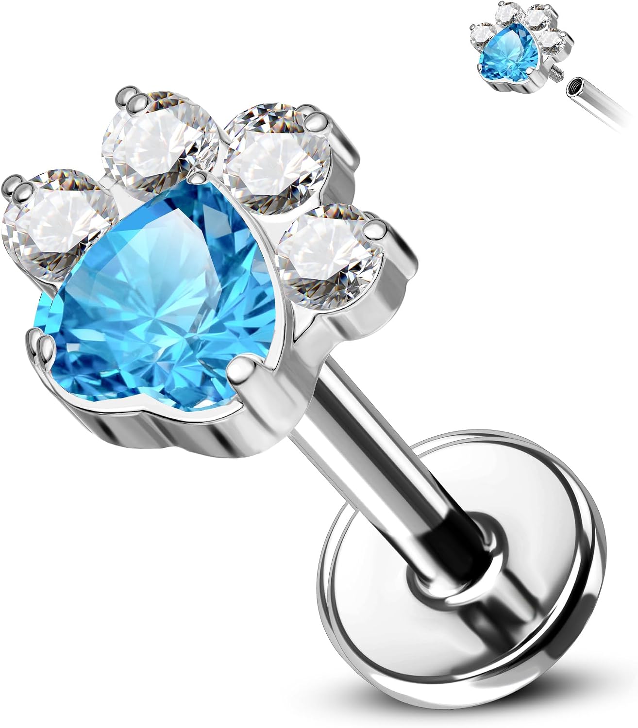 CM Crareesi Mania Titanium Flat Back Earring Studs 16G Internally Threaded Helix Cartilage Earrings Dog Paw Tragus Conch Forward Helix Piercing Jewelry for Women