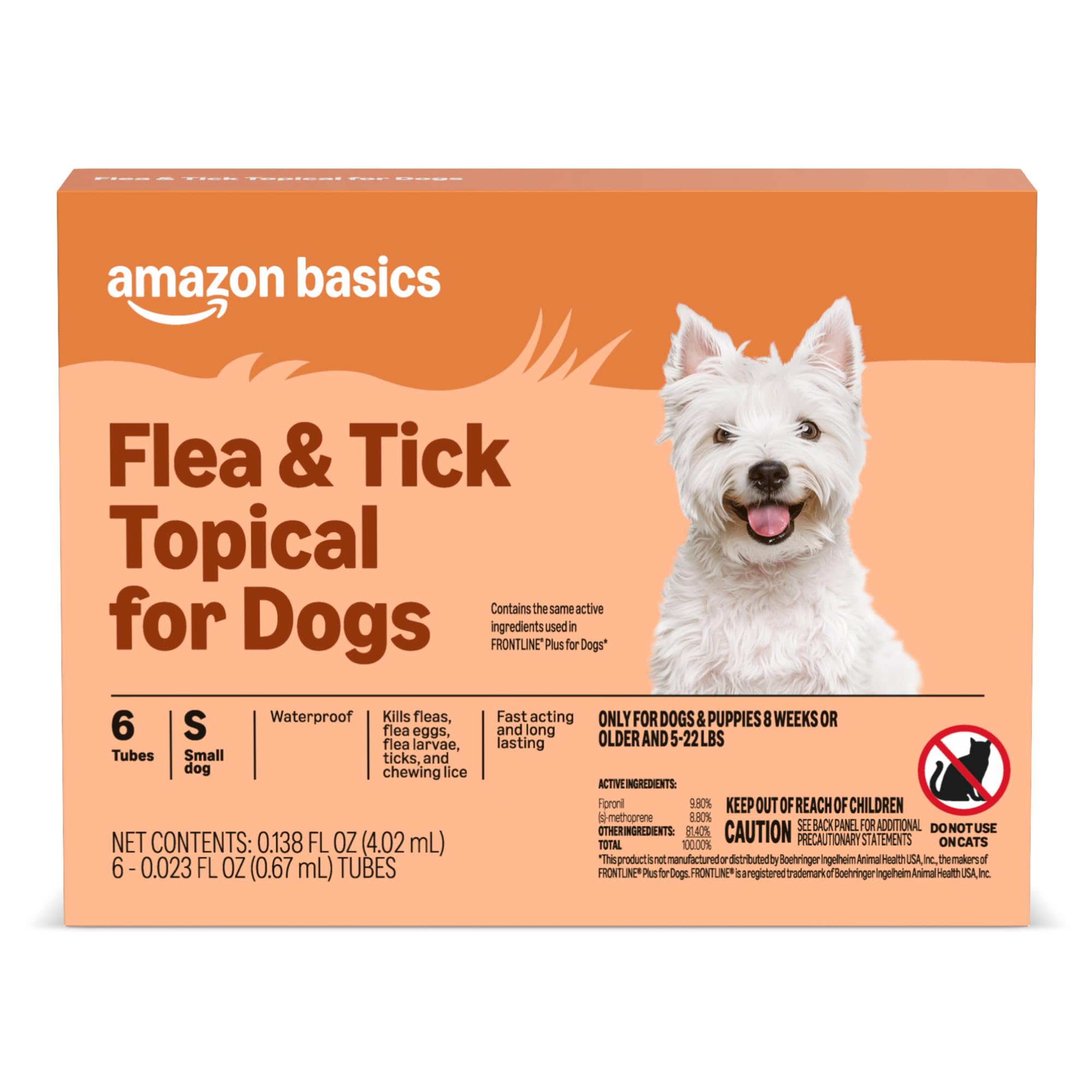 Amazon BasicsFlea and Tick Topical Treatment for Small Dogs (5-22 pounds), 6 Count, Packaging May Vary