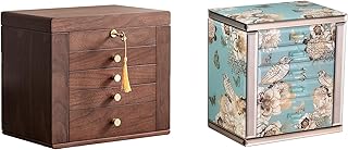 Homruilink Black Walnut Wooden Jewelry Box and High End Glass Jewelry Box Christmas Gifts For Women