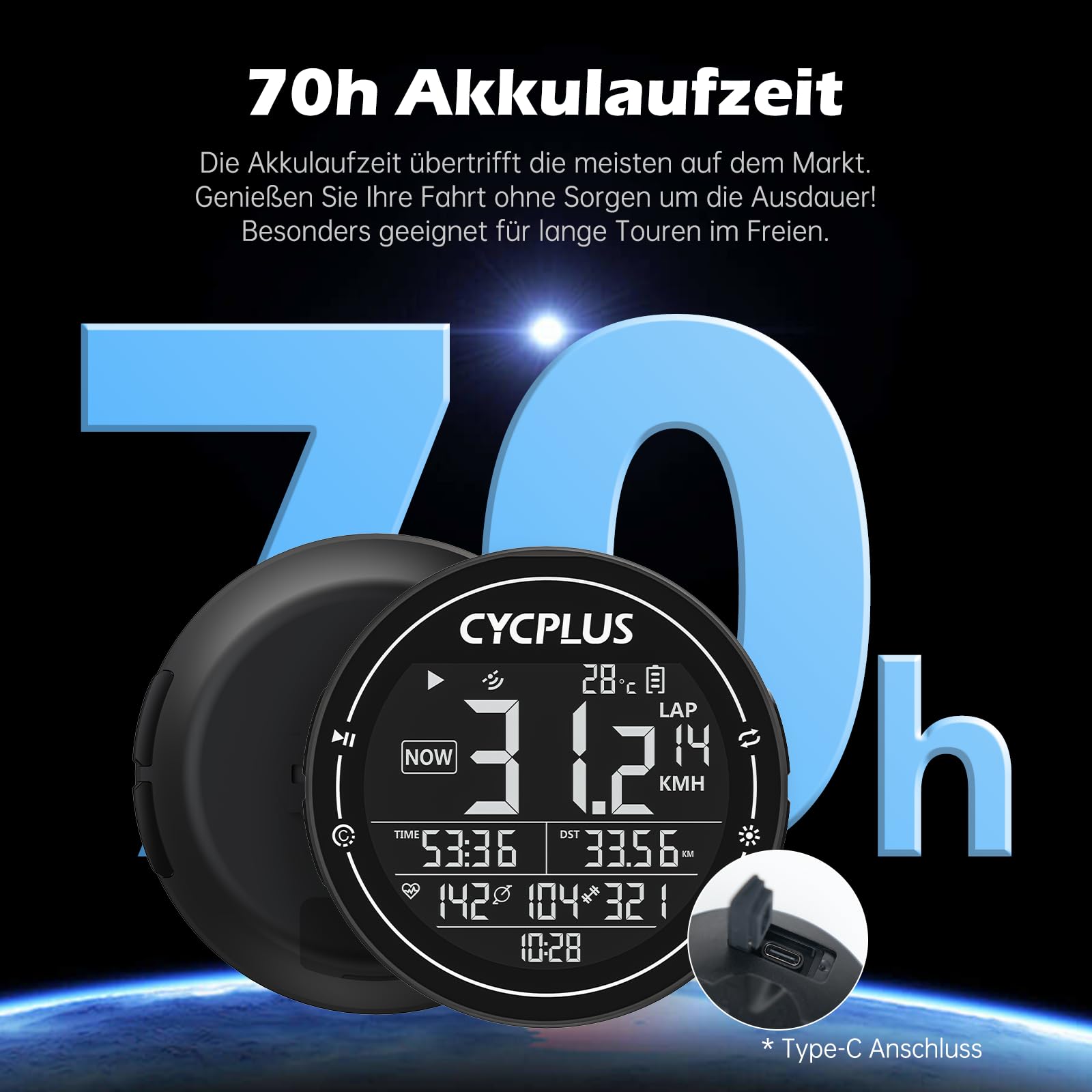 CYCPLUS Fahrradcomputer GPS Fahrradtacho Kabellos, Wasserdicht IPX6 Fahrrad Computer ANT+ Drahtloser Radcomputer, Rennrad Bluetooth 5.0 und Kilometerzähler, kompatible mit Strava (Neu Aufgerüstet)