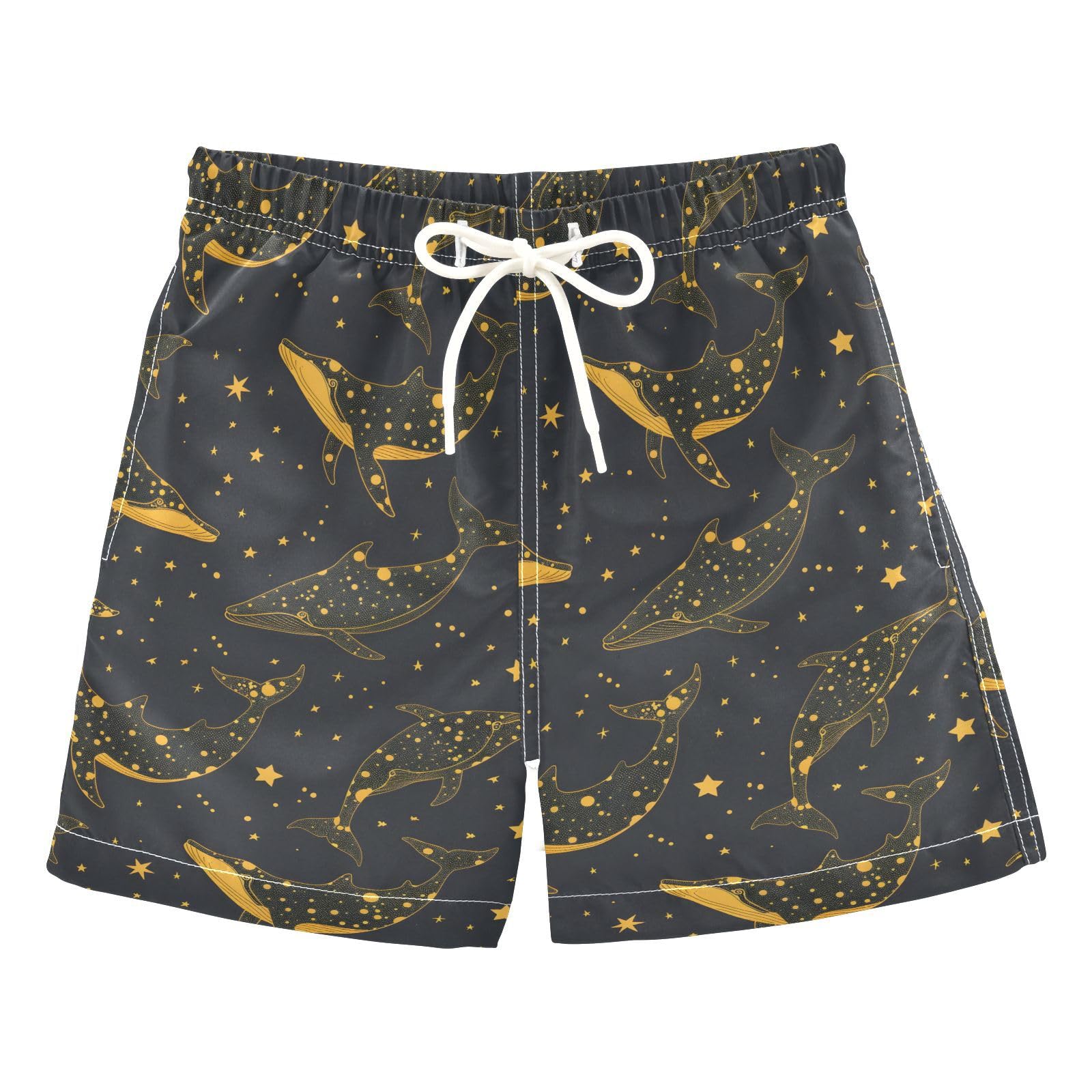 ALAZA Yellow Line Star Whale Boys Quick Dry Beach Board Shorts Kids Swim Trunks Bathing Suit Swimsuit 4T