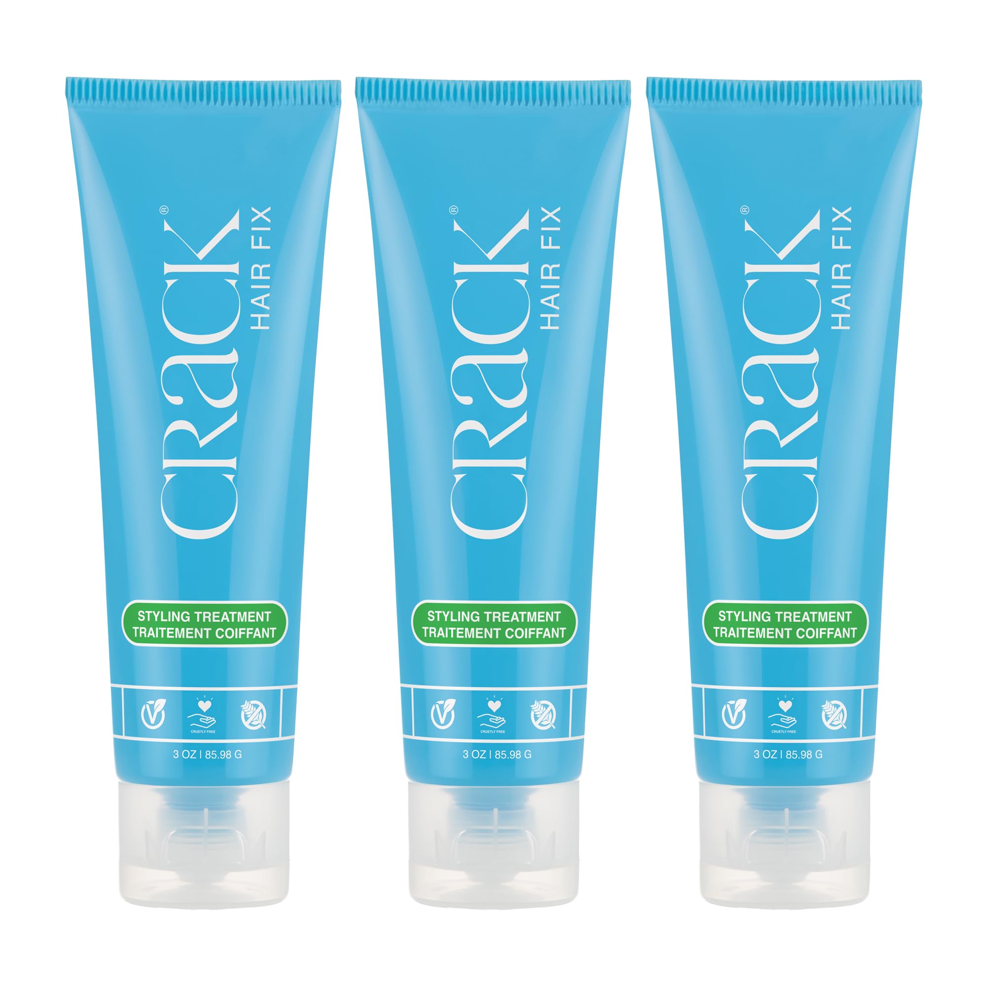 Crack HAIR FIX Styling Treatment - Multi-Tasking, Anti-Frizz, Leave-In Styling Cream with Protection from Humidity, Chlorine, Heat Treatments & Sun, 3 oz (Pack of 3)