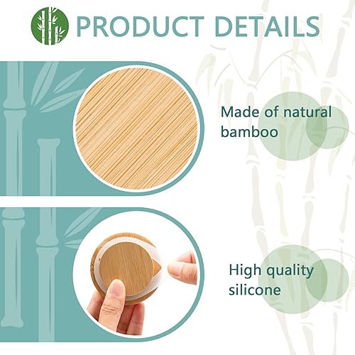 Miniatura 2 de Juego de 12 tapas para tarros de yogur inspirador de bambú con tapas de madera metafísica floral con sellado de silicona compatible con tarros de