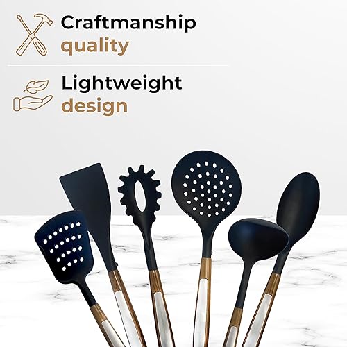 Miniatura 7 de Juego de 6 utensilios de cocina resistentes al calor, no rayan, juego de cucharas de cocina de nailon para utensilios de cocina antiadherentes con