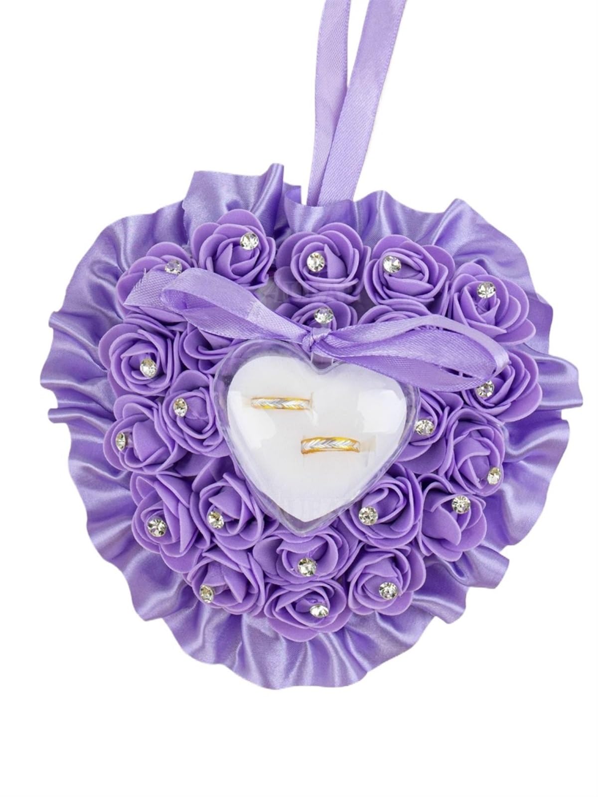 Rose Hochzeit Ring Kissen Herz Form Hochzeit Ring Box Kissen Kissen Rose Hochzeit Zeremonie Ring Halter für Ringträger(Purple)