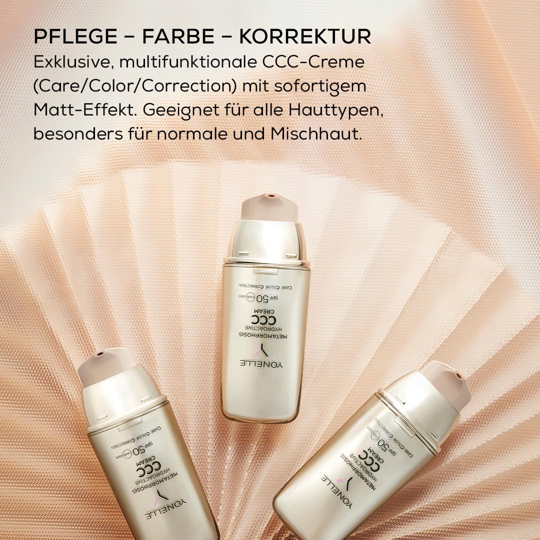 YONELLE CCC Cream, Getönte Tagescreme mit LSF 50, Matt-Effekt, Summer Sand | No-Make-up-Look, optischer Blur, frischer Teint, Poren wirken feiner, leichte Textur, normale Haut & Mischhaut