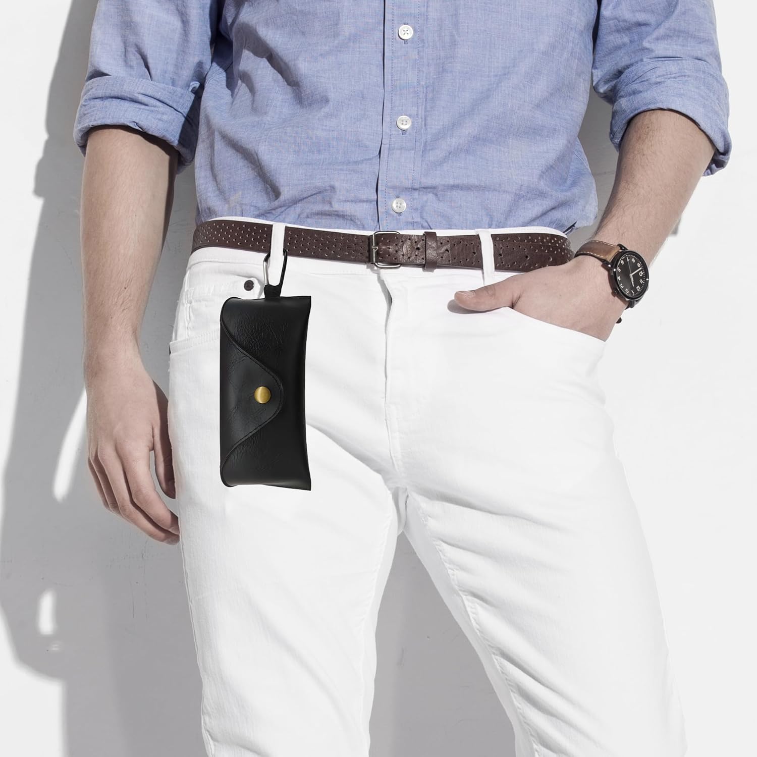 Rayjee Portable PU Leather Eyeglass Case with Carabiner Clip, Soft Shell Sunglasses Holder with Suede Lining - Image 6