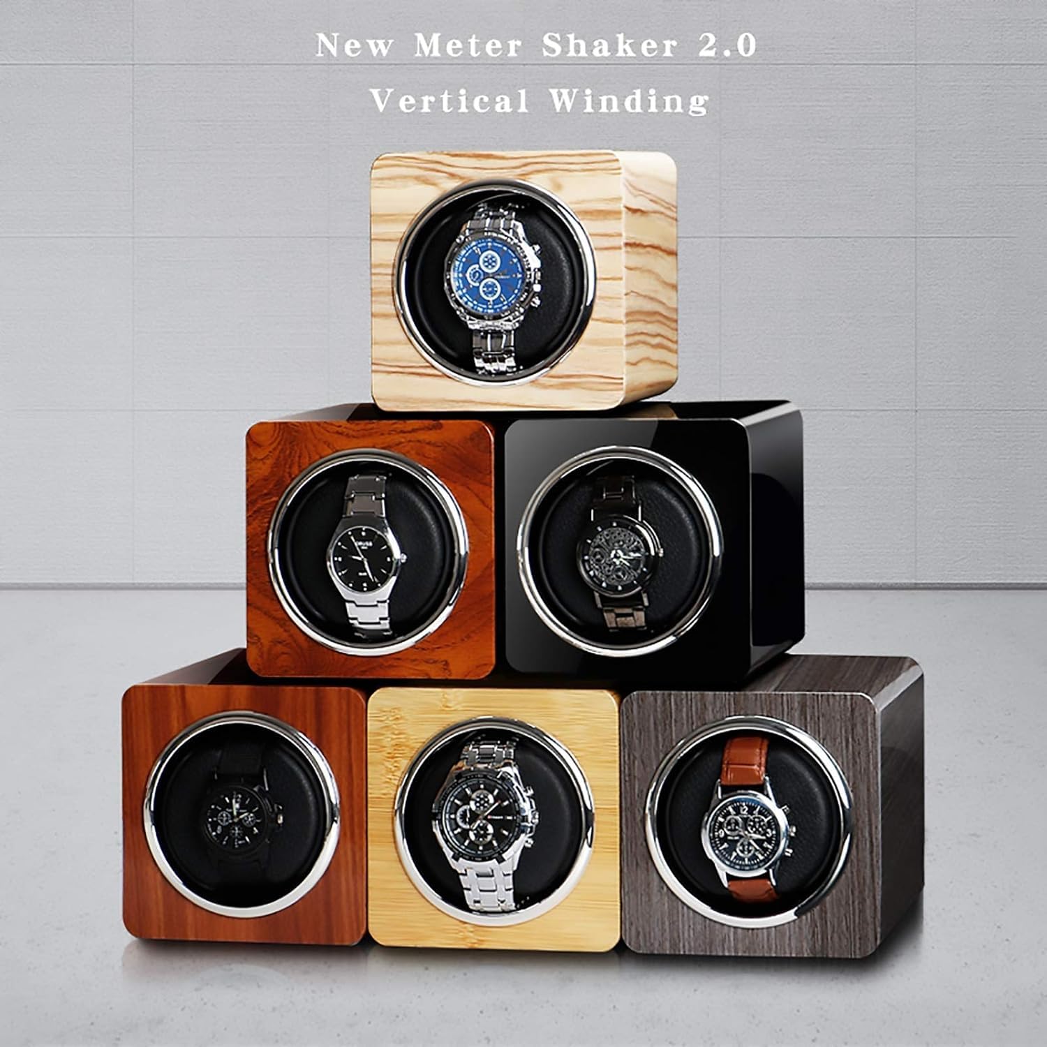 Uhrenbeweger - Mini-Uhrenaufziehbox mit automatischer Aufziehfunktion, mechanische Uhr, leiser Motor, Schüttler, Uhrenanzeige, drehbarer Halter, Aufbewahrungskoffer, betrieben durch Batterie + Strom