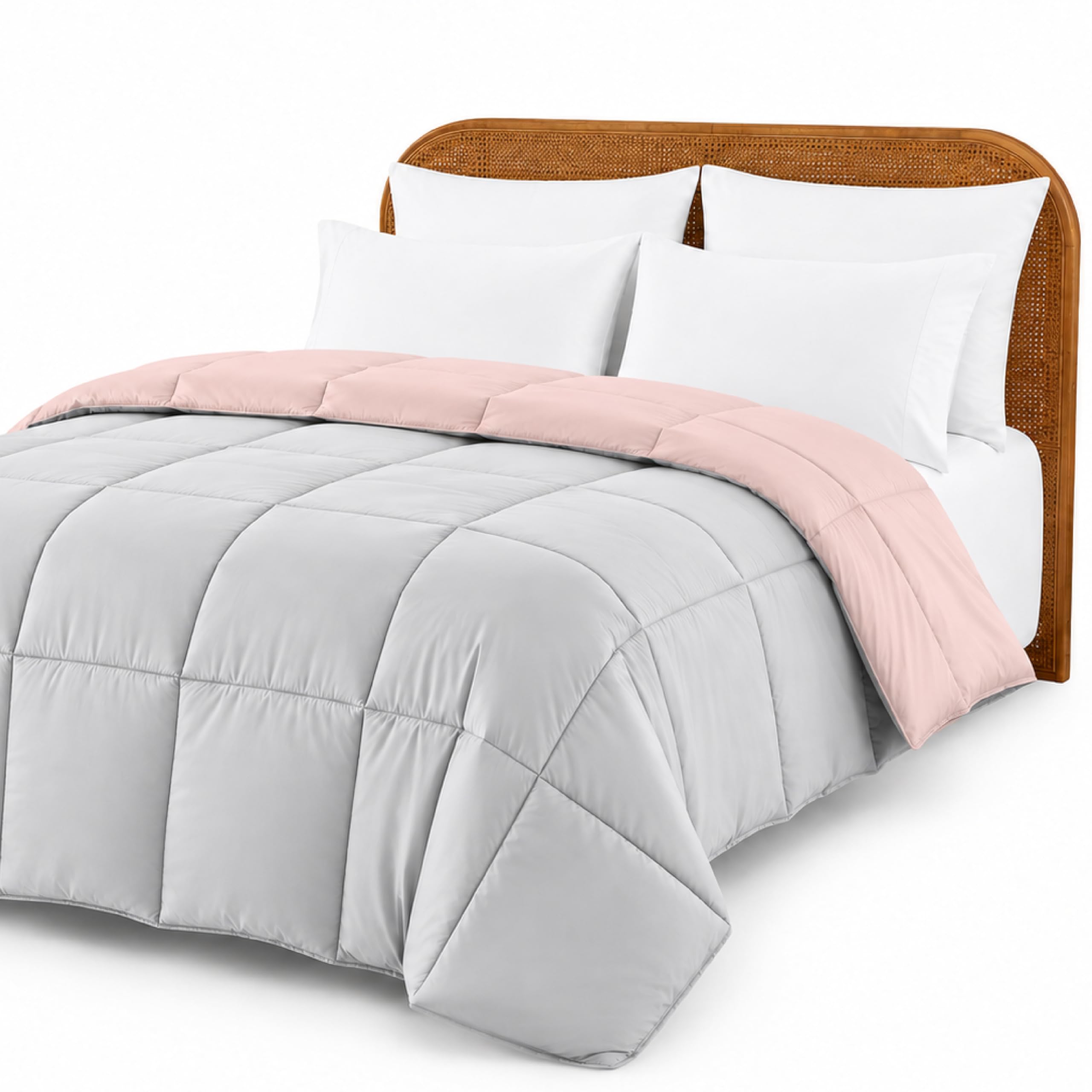 Modern Threads Comforter Duvet Insert, Reversible Quilted Down Alternative Comforter with Corner Tabs, All Season Bedding, King, Blush/White