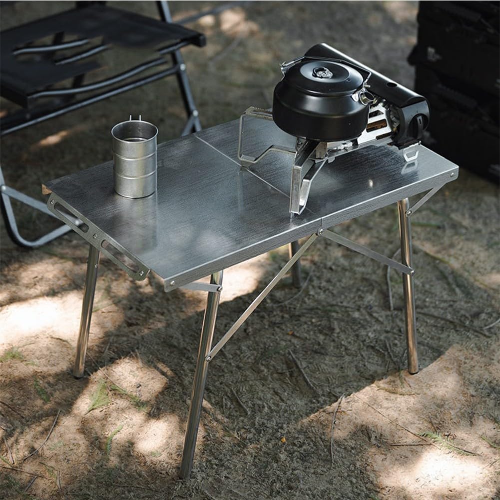 Tragbarer Campingtisch, leichte Wandermöbel, zusammenklappbarer Outdoor-Esstisch, Edelstahl-Picknicktisch, kompakter Grill-Beistelltisch, Reisecamp-