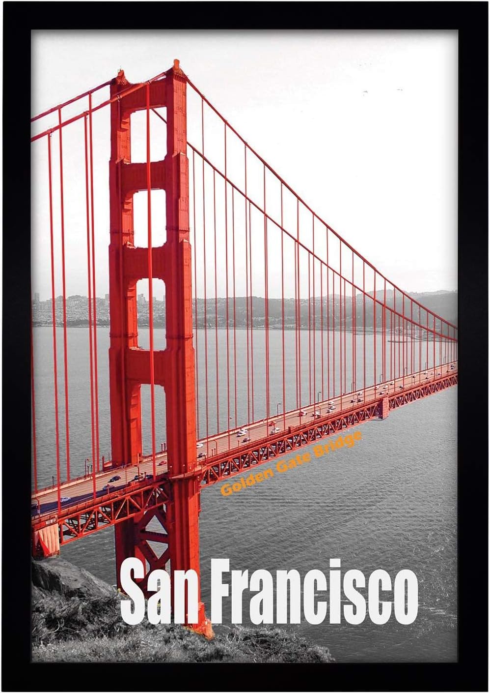Frametory, 13x19 Frame Engineered Wood with Plexiglass - Pre-Assembled Black Poster Frame - Golden Gate Bridge Gallery Edition (13x19, 1-Pack)