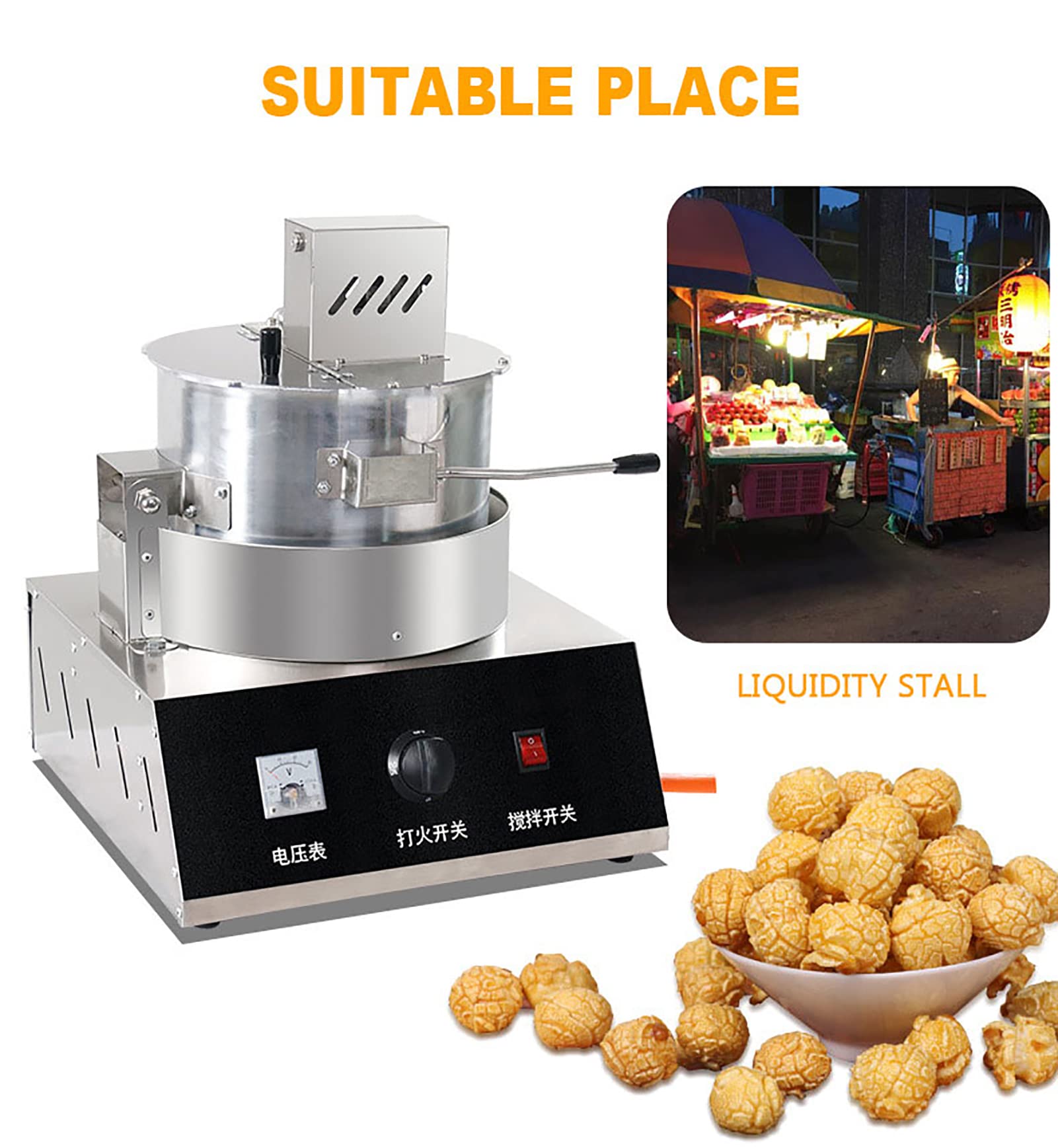 Máquina Comercial para Hacer Palomitas de maíz, eléctrica, con azúcar y Aceite, de Acero Inoxidable, Estilo Antiguo para mostrador, Ajuste automático, con batería.,with Battery