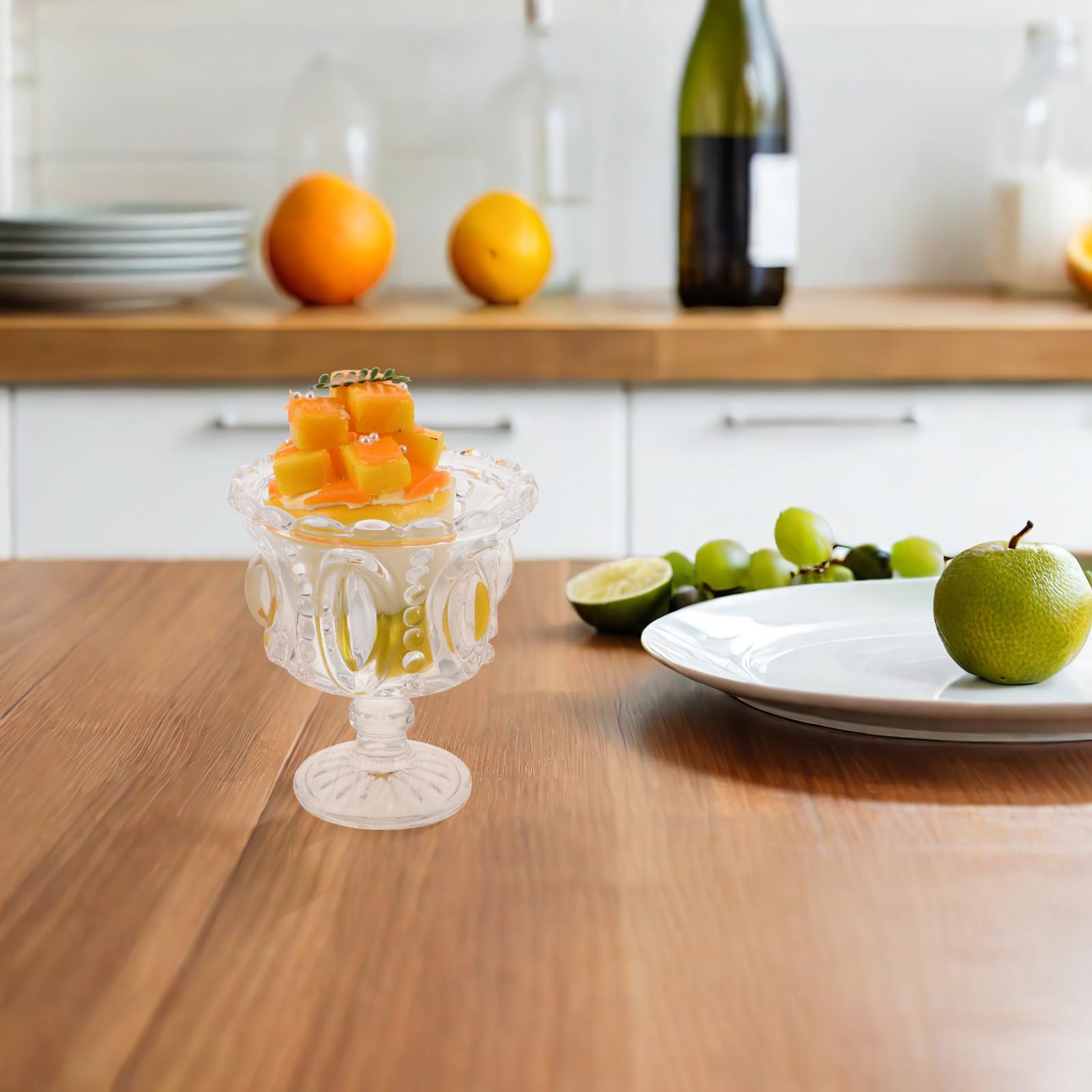 Gatuida 2 Dessertschalen aus Glas: Eisbecher mit Fuß, geprägt, transparent, für Parfait-Eisbecher, Trifle-Pudding