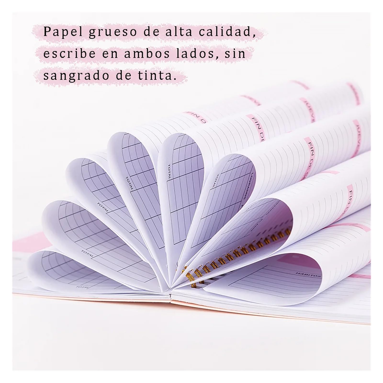 Inspirierendes Notizbuch 2 stücke A5 Agenda Planer Notebook Tagebuch Wöchentlich Planer Ziel Gewohnheit Zeitpläne Journal Notebooks for Schule Schreibwaren Büro(Pink-Spanish)