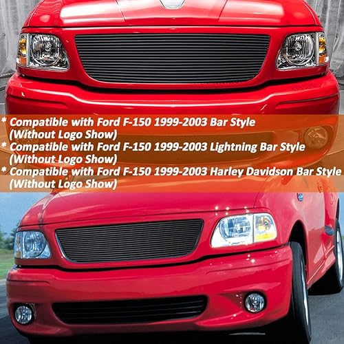 Miniatura 2 de Inserto de parrilla frontal de aluminio con estilo barra compatible con Ford F-150LightningHarley Davidson 1999-2003 (sin logotipo visible)
